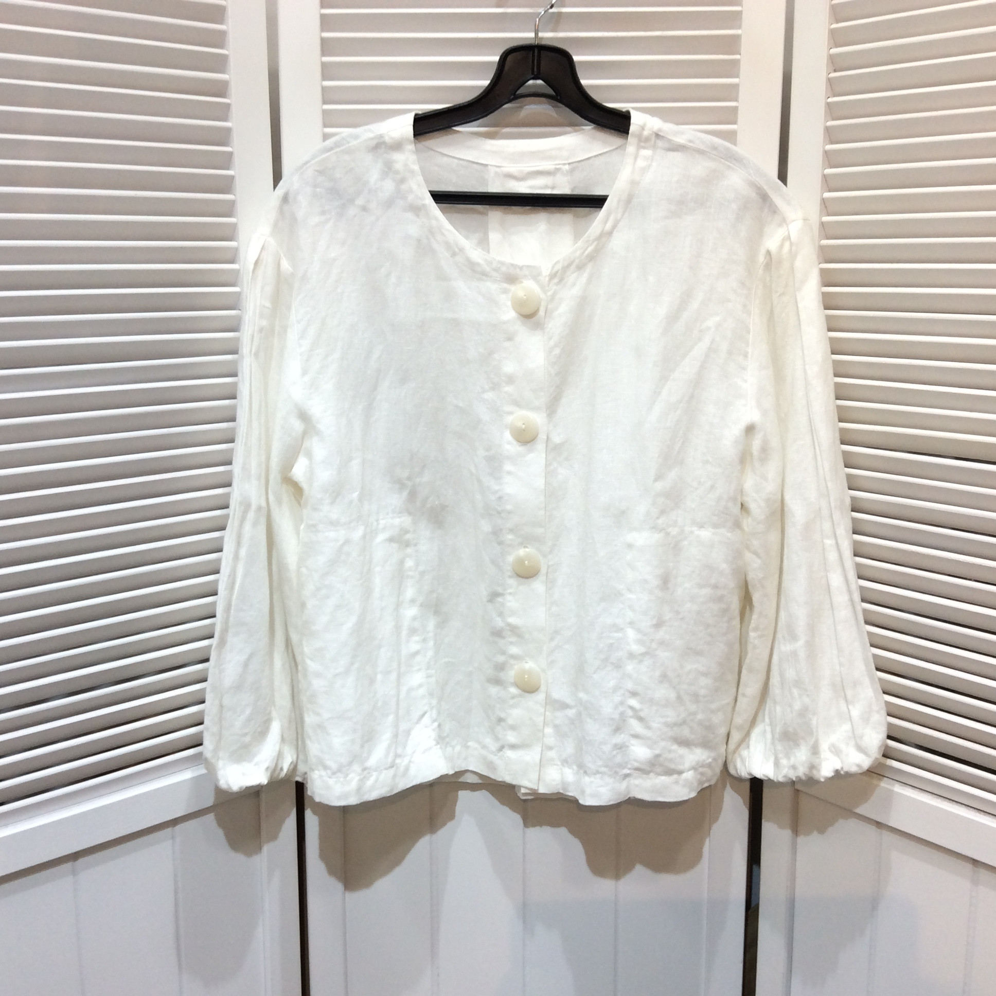 麻 ノーカラージャケット サイズ40   ホワイト