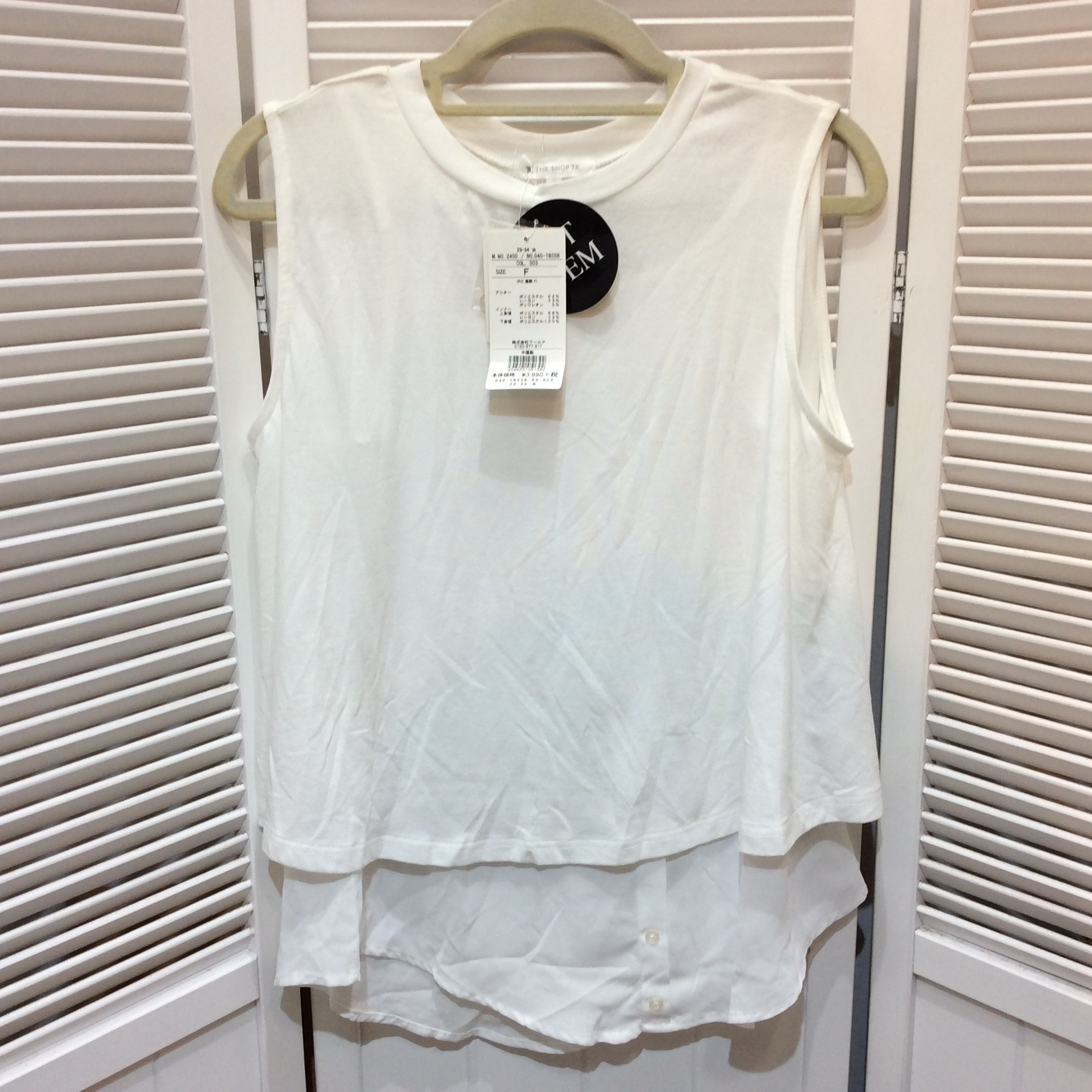 未使用☆THE SHOP TK タケオキクチ インナー付きノースリーブカットソー F ホワイト ワールド セットアイテム