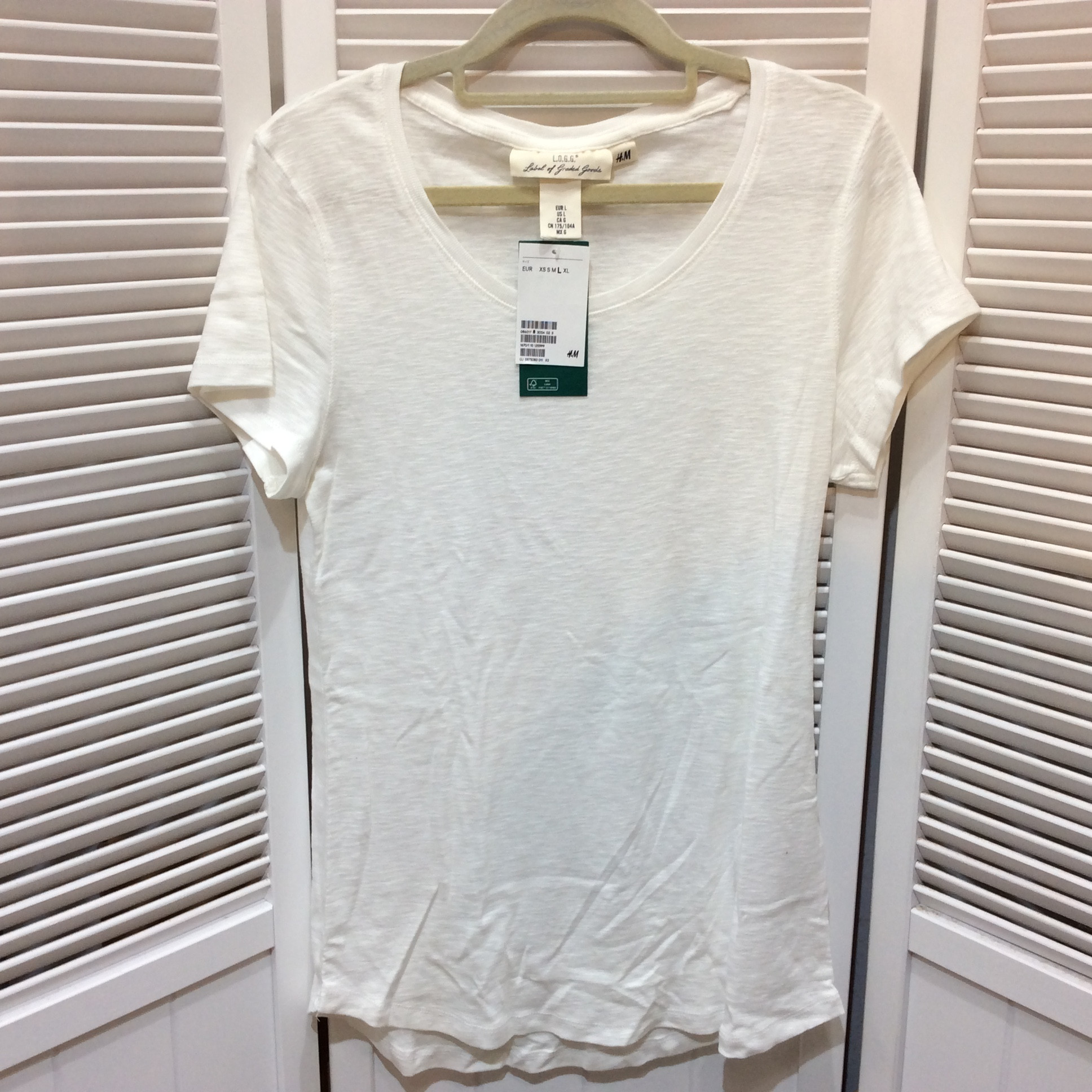 未使用☆H&M 半袖ジャージートップス L ホワイト オーガニックコットン