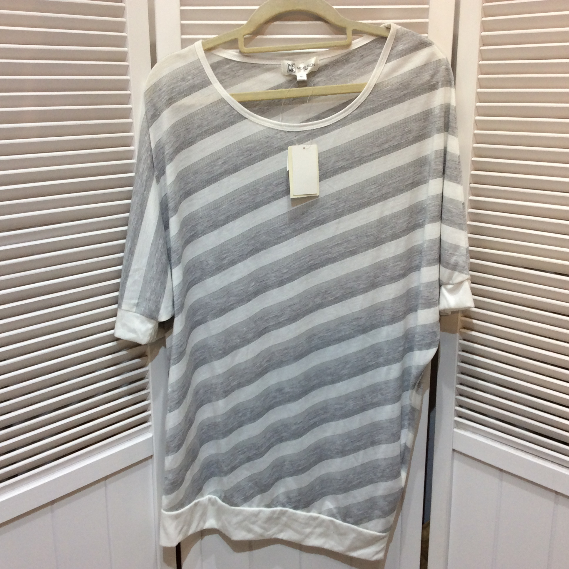 未使用☆MK ミッシェルクラン デザインチュニックカットソー 38 グレー×ホワイトラメ