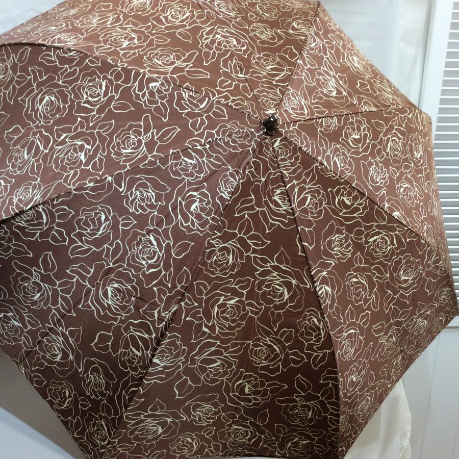 30%off❗️新品☆折りたたみ日傘 百貨店商材 ブラウン フラワー柄 ローズ 袋付き シルク素材