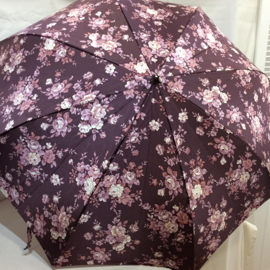 30%off❗️新品☆折りたたみ日傘 百貨店商材 パープル フラワー柄 袋付き シルク素材