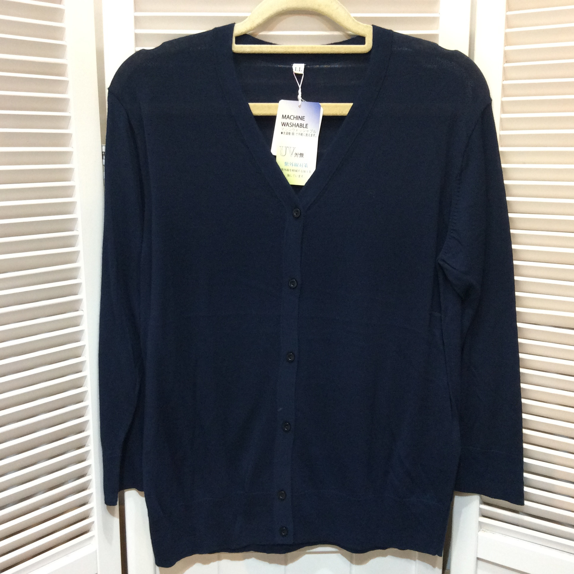 未使用 ウォッシャブル UV長袖カーディガン LLサイズ ネイビー