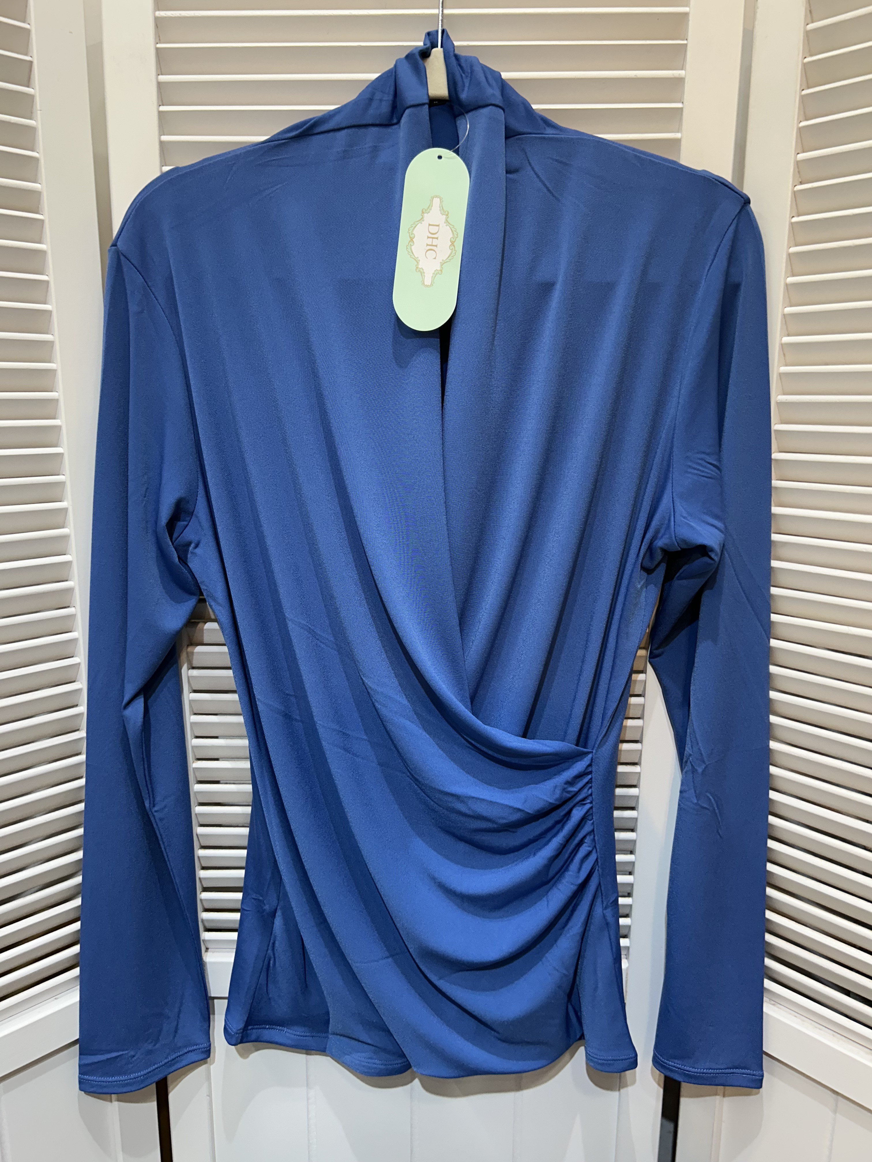 未使用 DHC ギャザーカシュクールカットソー L ブルー