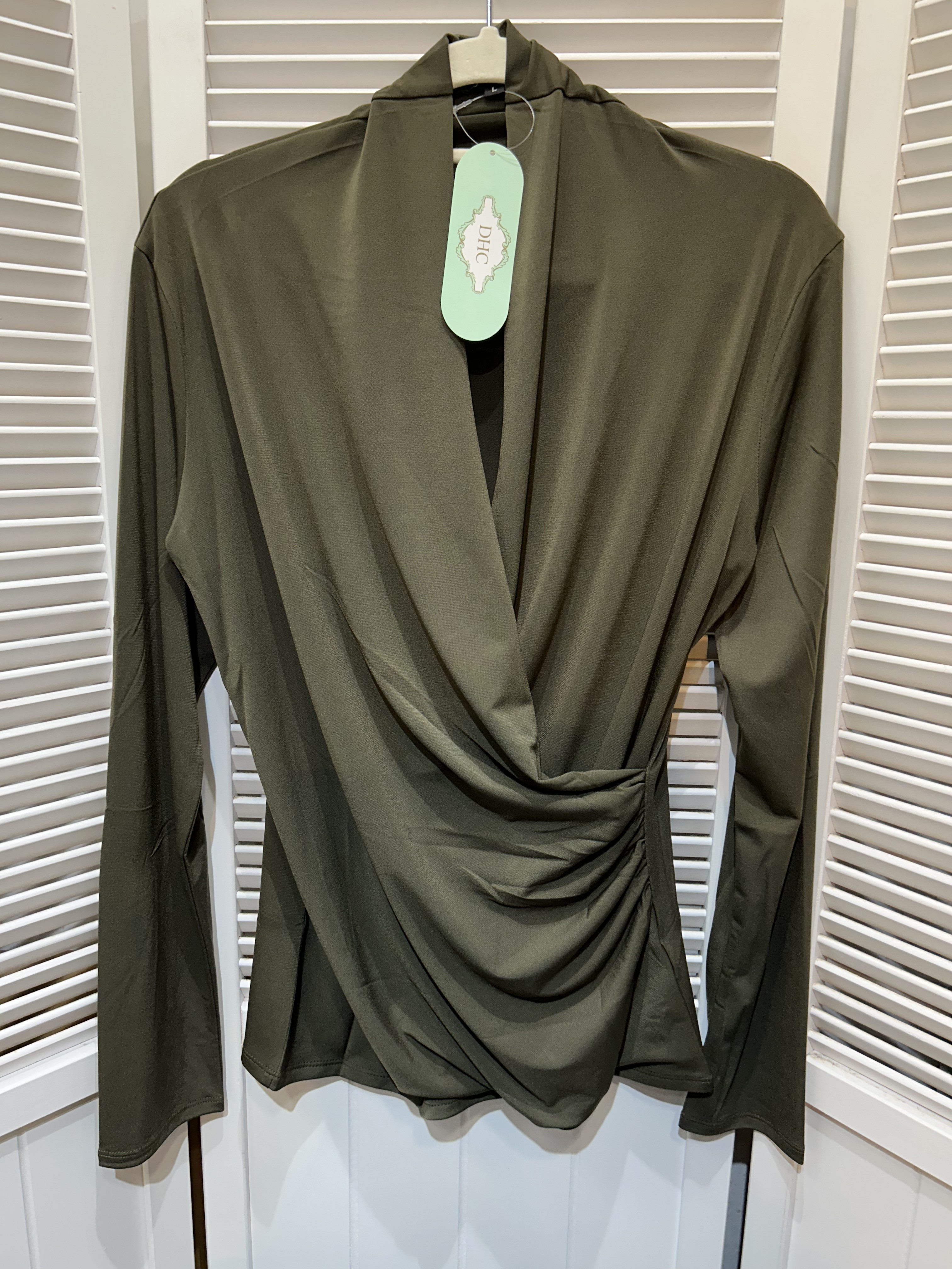 未使用 DHC ギャザーカシュクールカットソー L カーキ