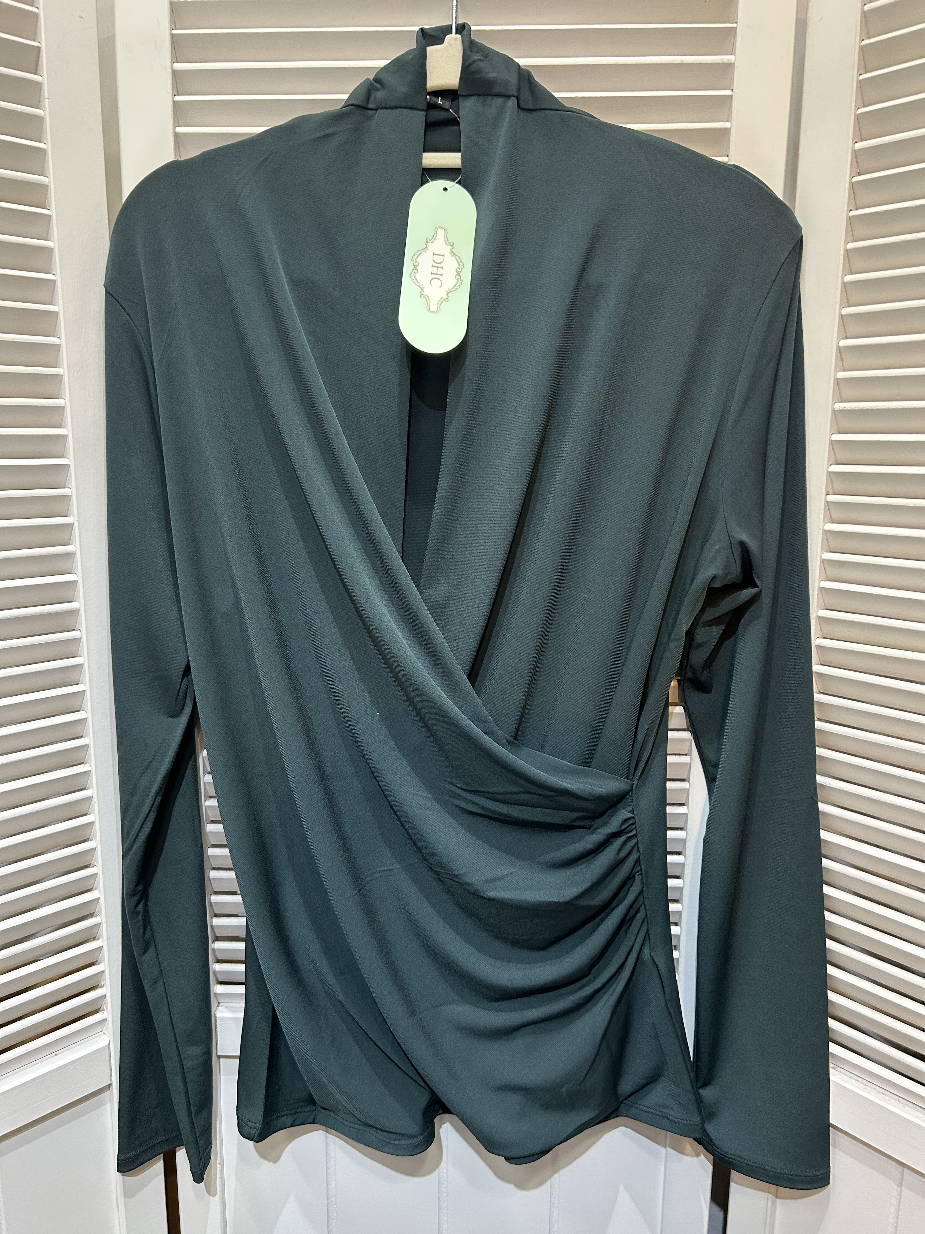 未使用 DHC ギャザーカシュクールカットソー L ピーコックグリーン