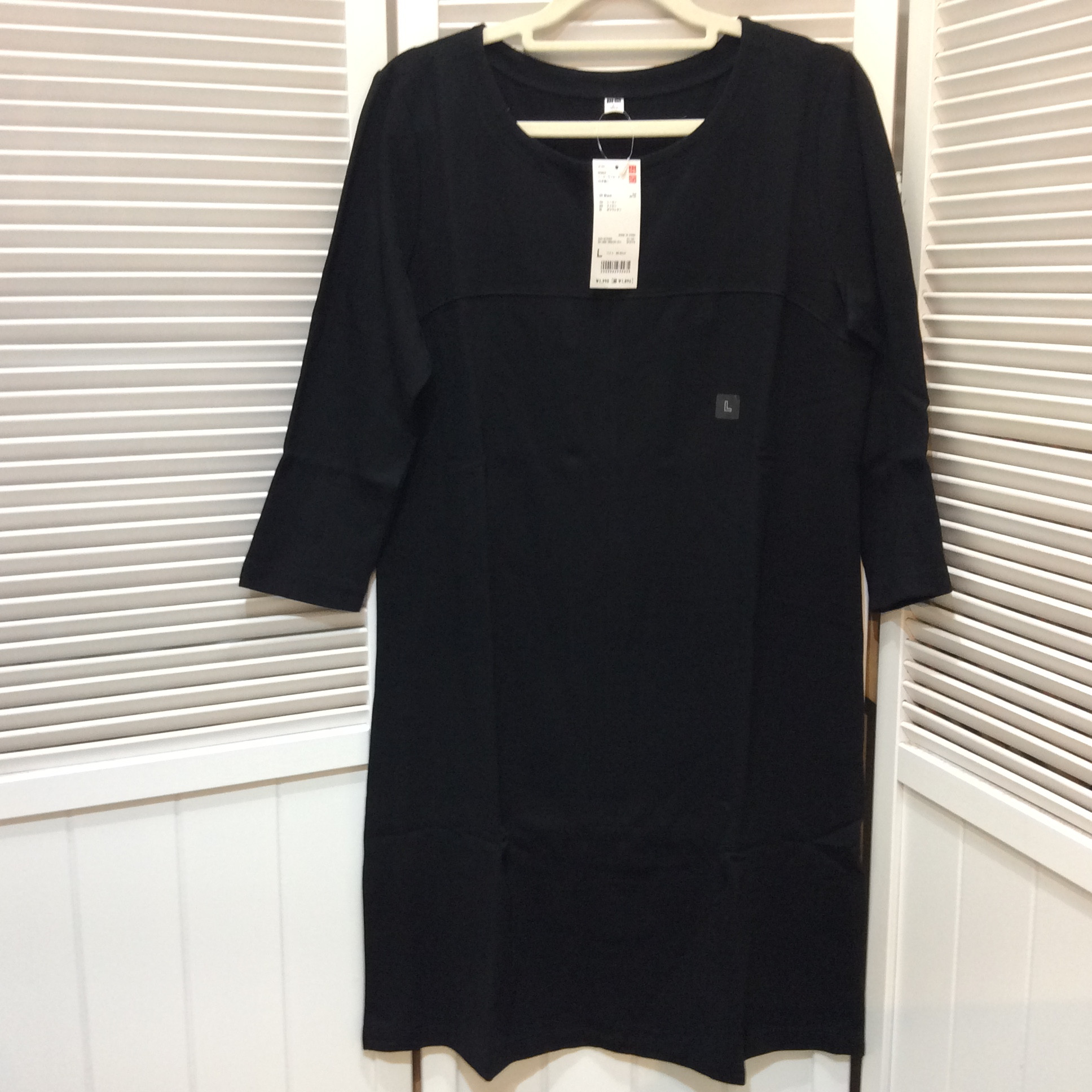 新品 定価の半額❗️ユニクロ イージー 七分袖ワンピース Lサイズ ブラック