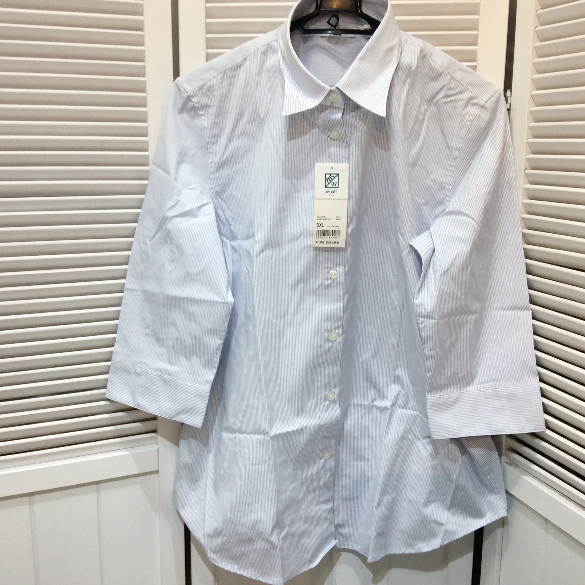 新品 定価の半額❗️ユニクロ UVカットストレッチ七分袖シャツ XXL  ブルー