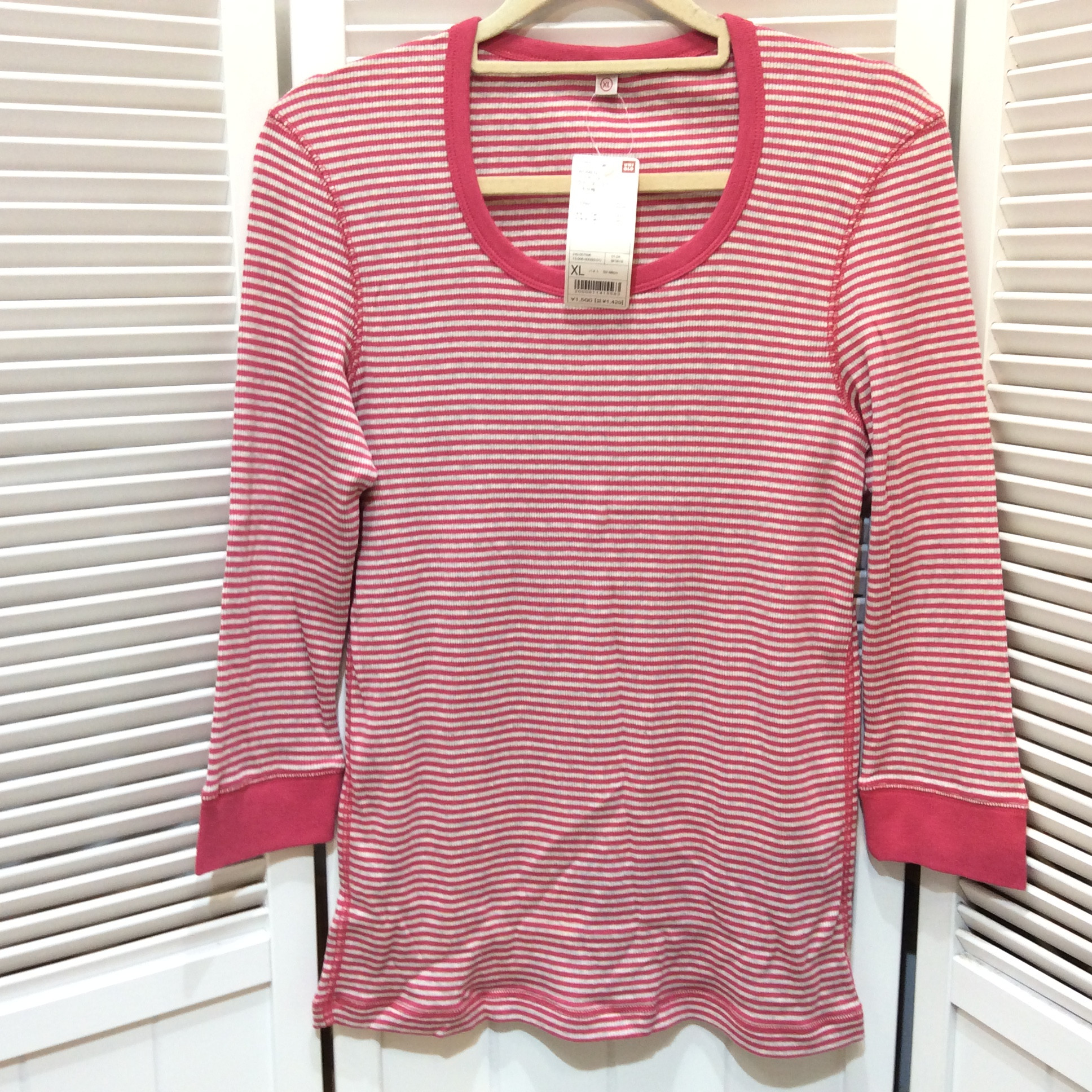 新品 定価の半額❗️ユニクロ 七分袖クルーネックTシャツ XLサイズ ピンク