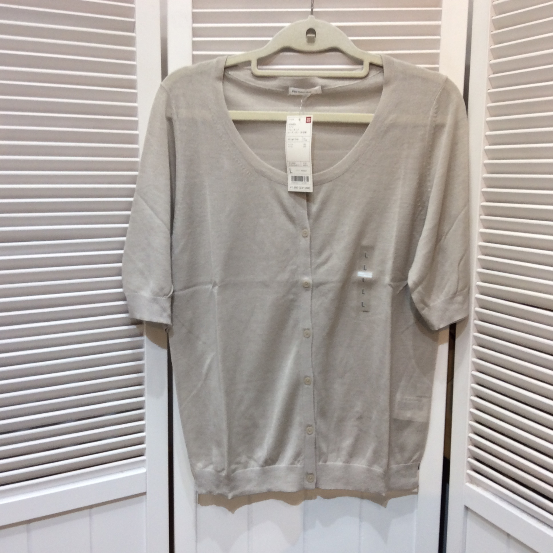 新品 定価❗️ユニクロ 五分袖カーディガン Lサイズ ライトグレー