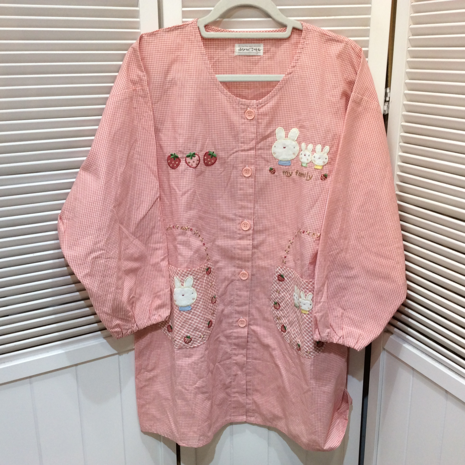 未使用☆かっぽう着 フリーサイズ ピンクチェック うさぎ