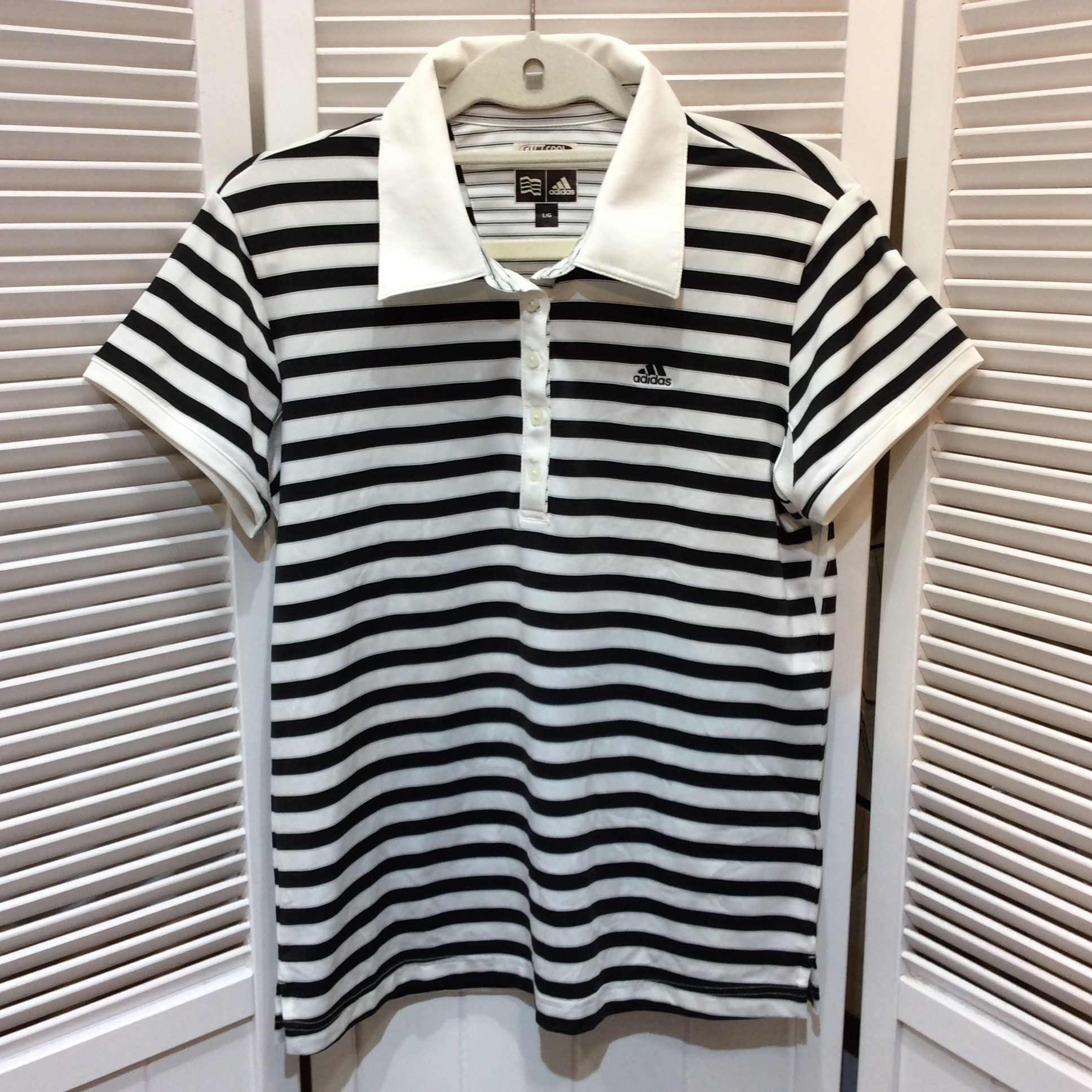 adidas アディダス レディース 半袖ポロシャツ L ホワイト×ブラック ボーダー