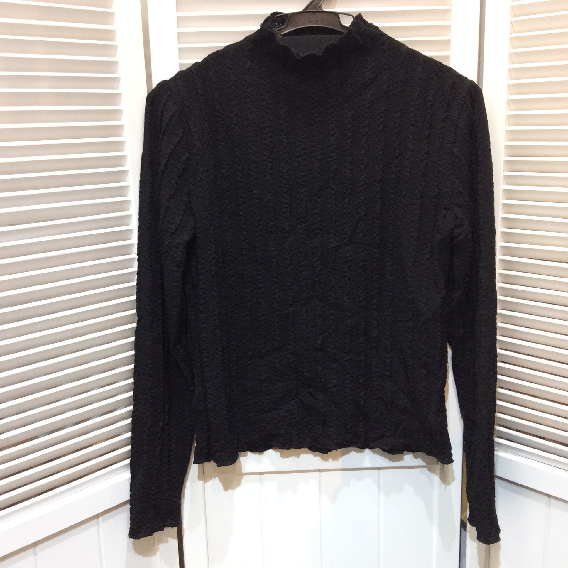 シワ加工 ハイネックカットソー M〜L 黒