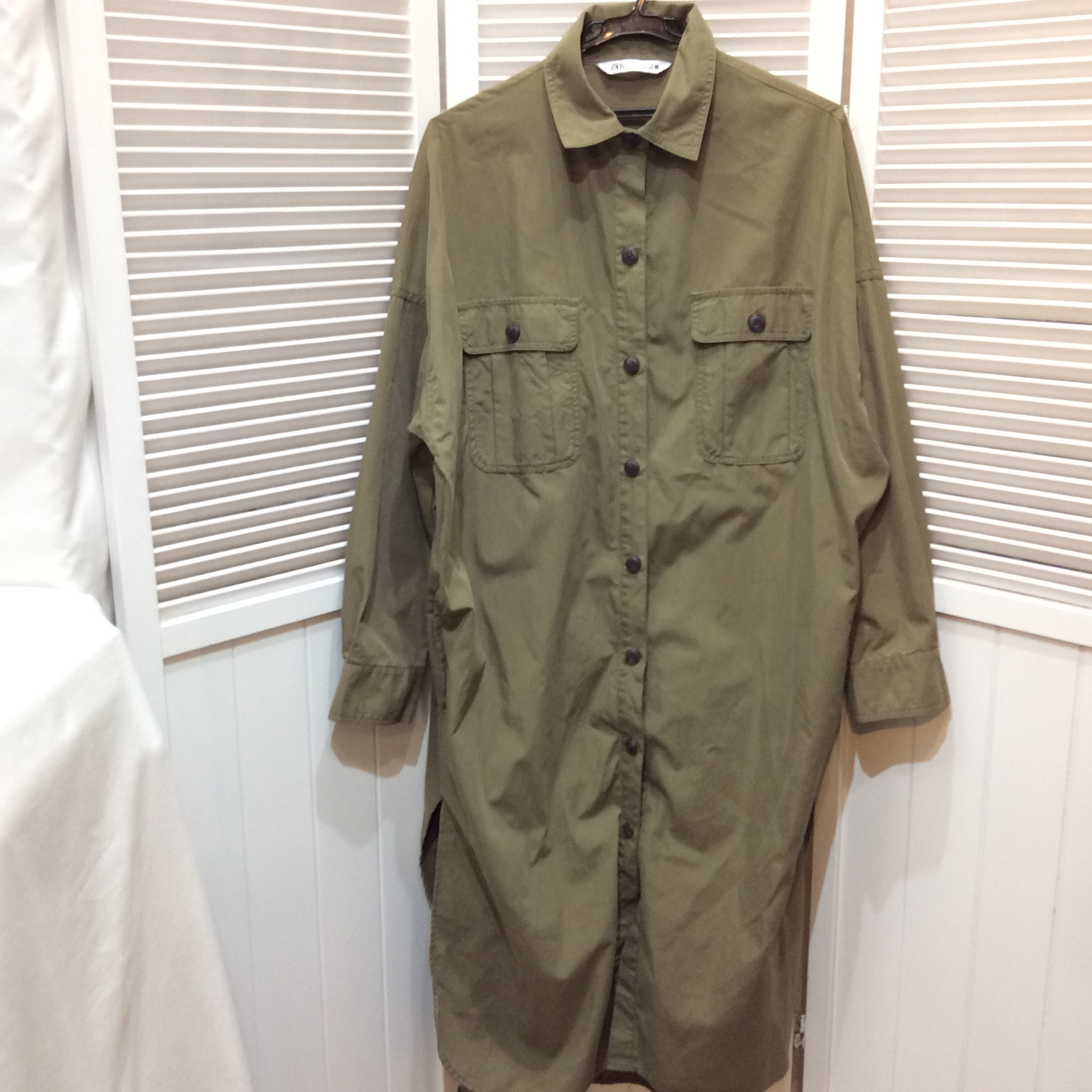 ZARA ザラ シャツワンピース M〜L カーキ