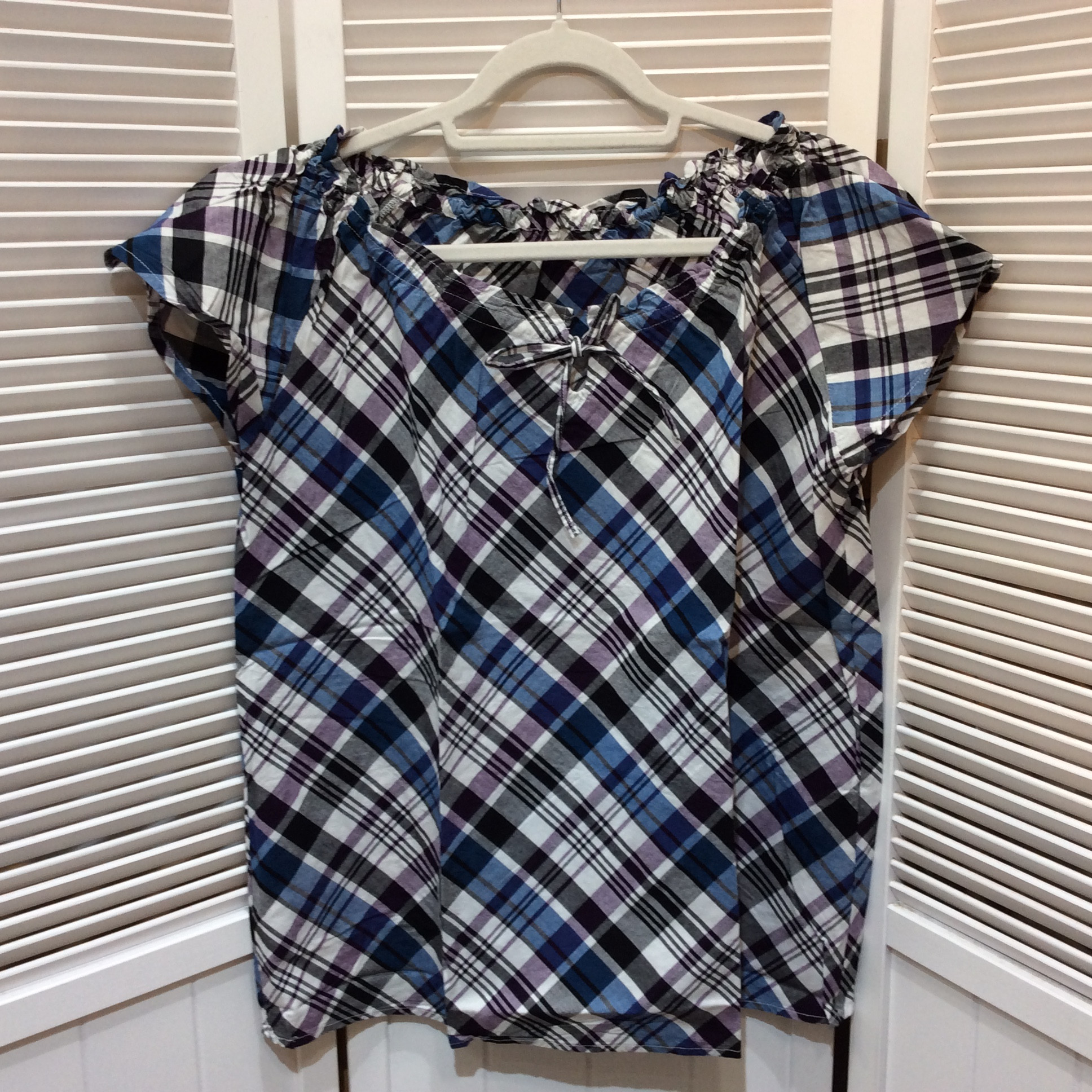 新品☆半袖プリオーバーブラウス 3L ブルーチェック柄