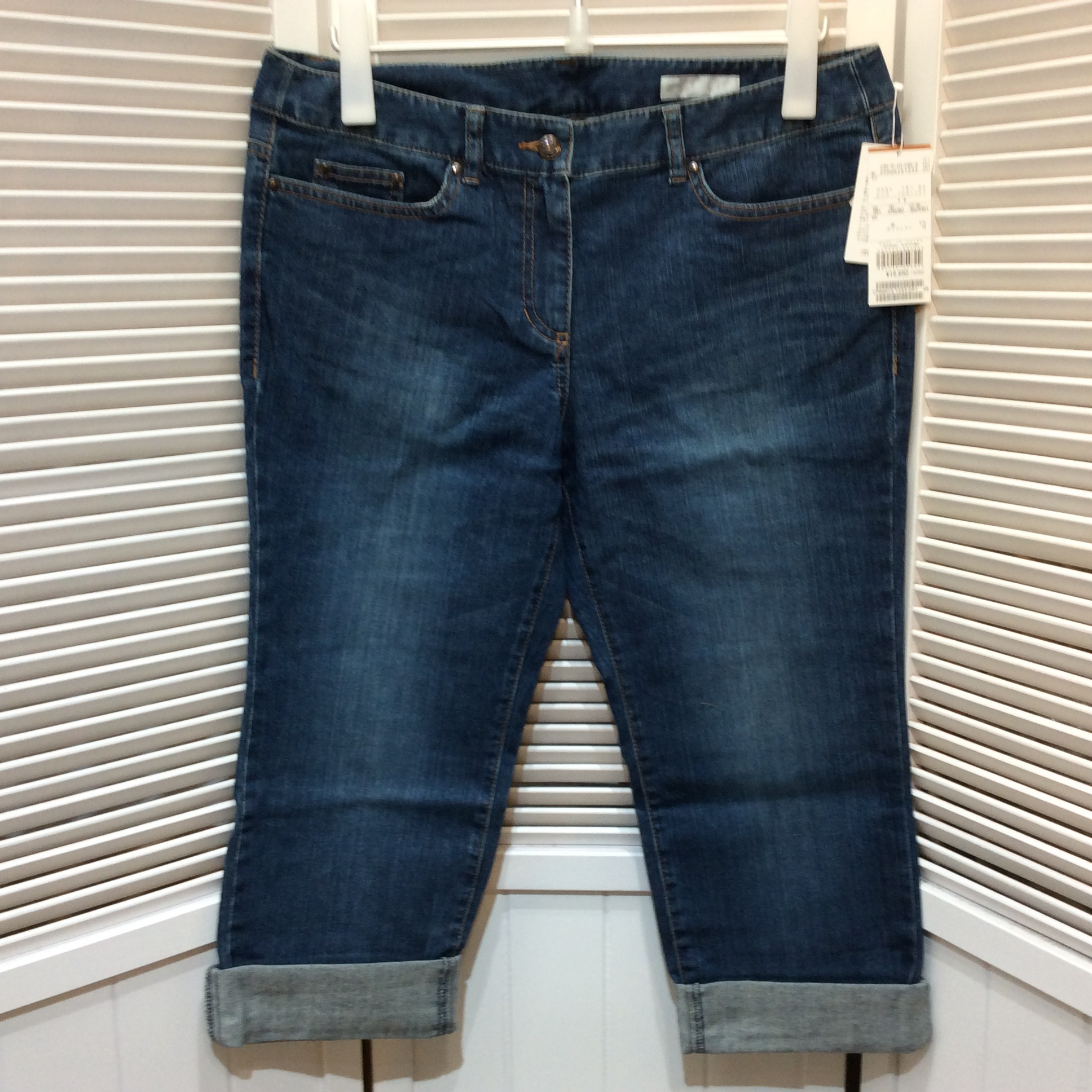 未使用☆自由区 デニムサブリナパンツ 48 17号 ラインストーン オンワード