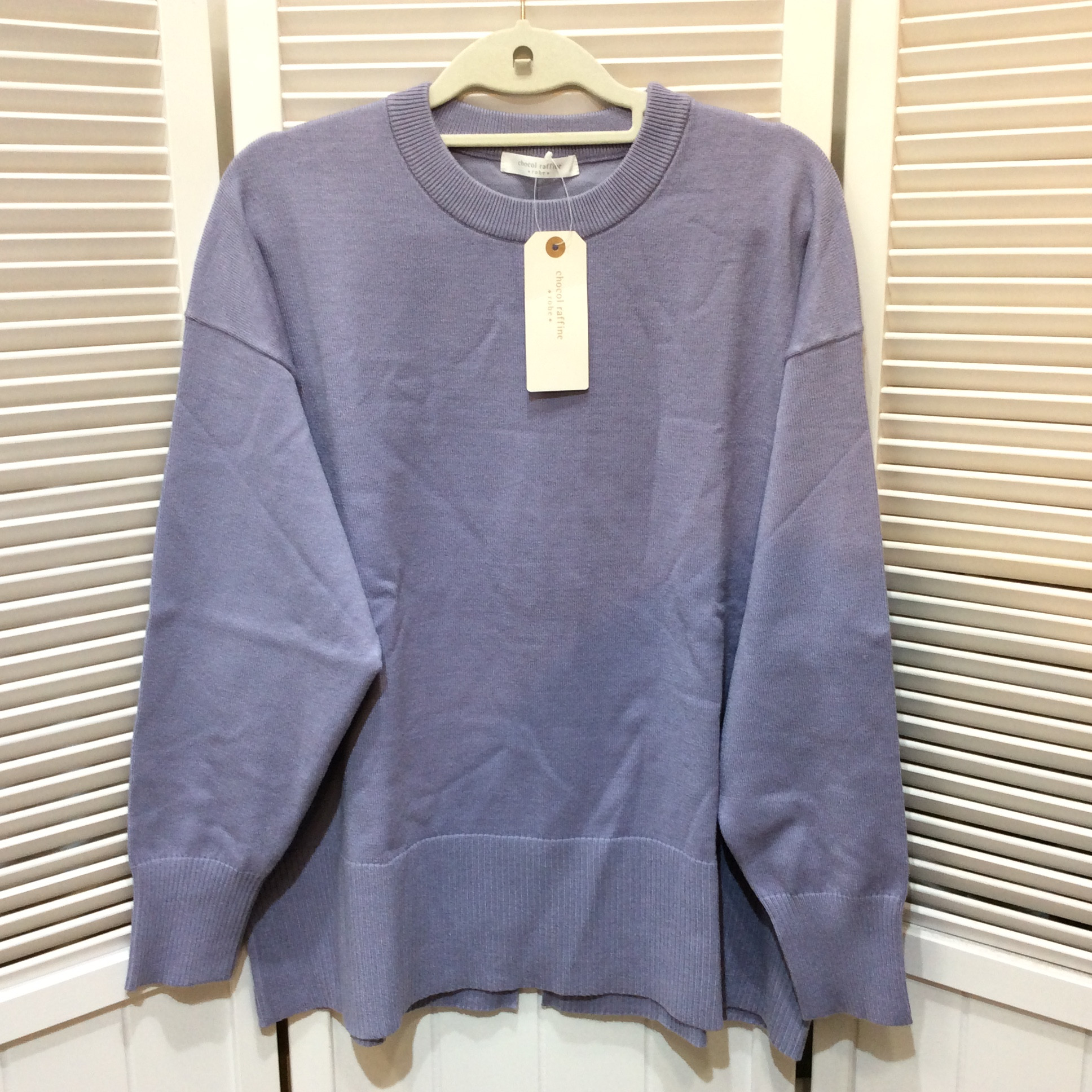 新品☆chocol raffine robe ショコラフィネ ローブ ハイゲージクルーネックニットプルオーバー F ブルー