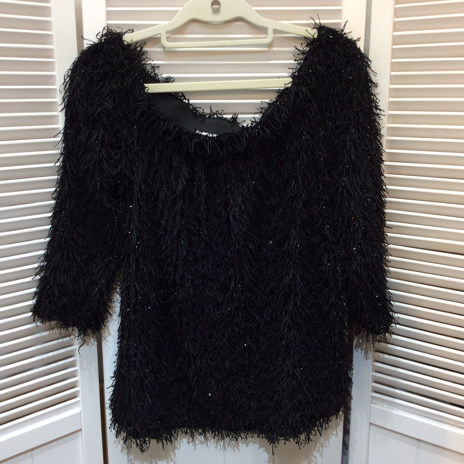ZARA KNIT ザラ レディース フリンジトップス L ブラック×ラメ カットソー セーター