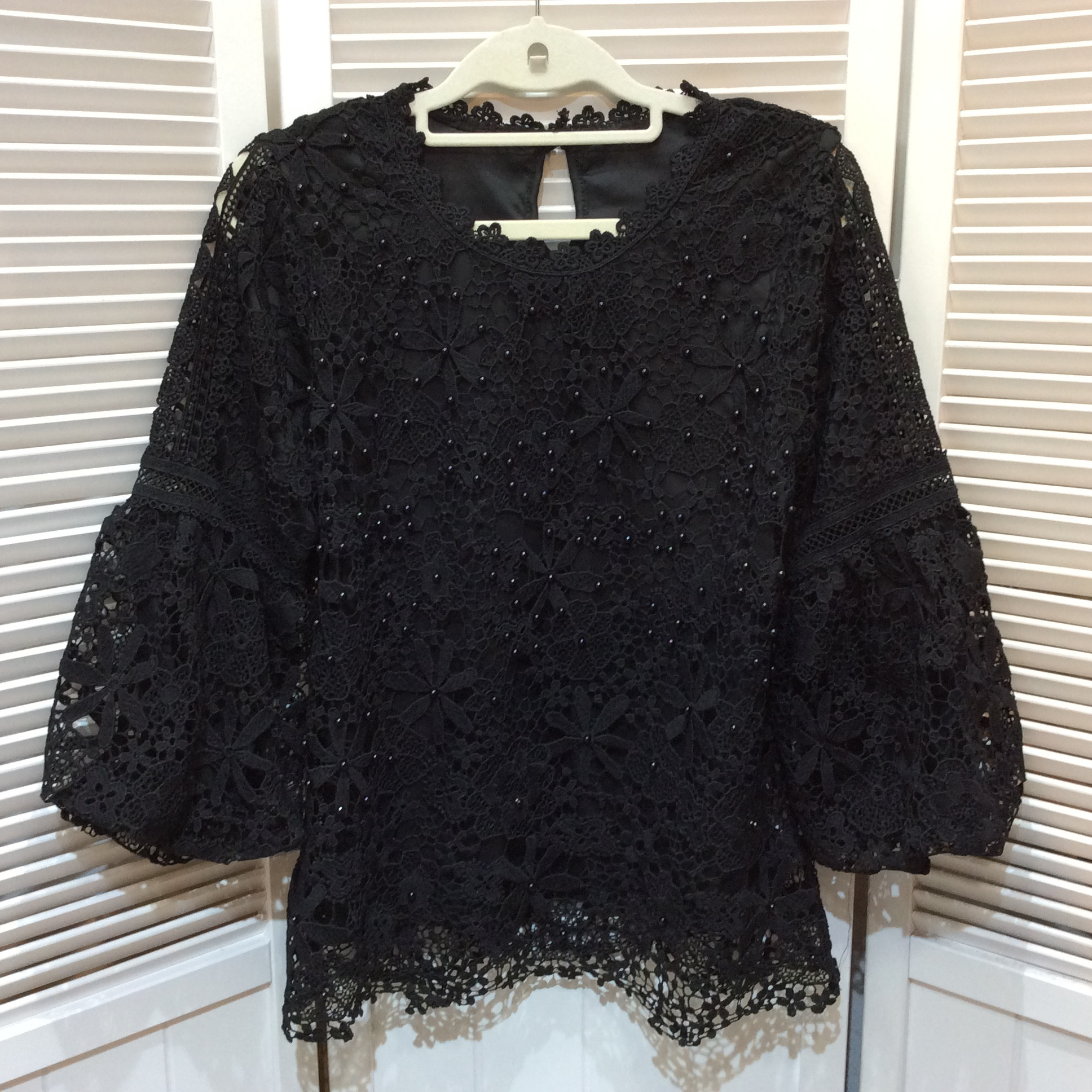 レース 長袖カットソー ブラック