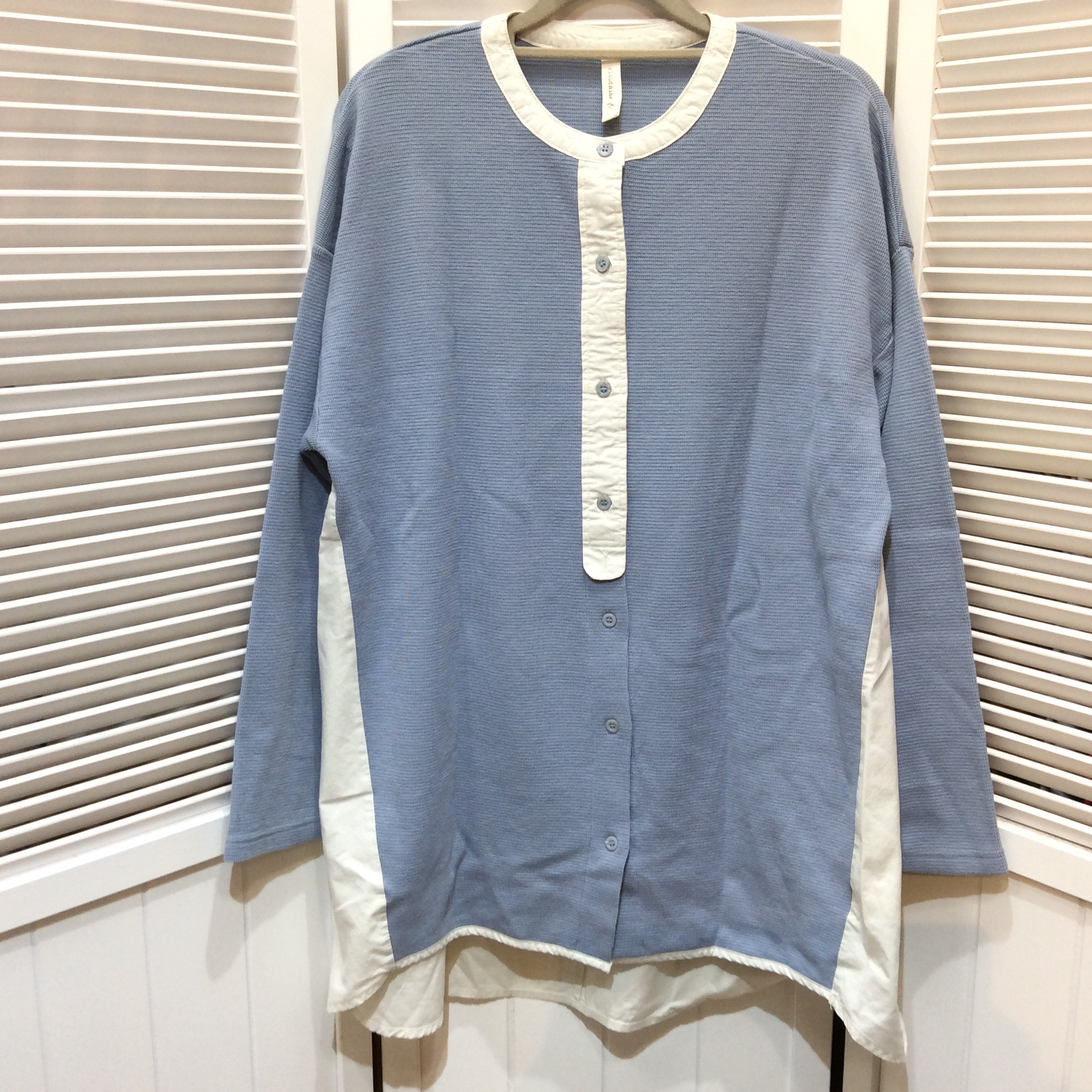 ニットチュニックシャツ  M〜L  水色／ホワイト