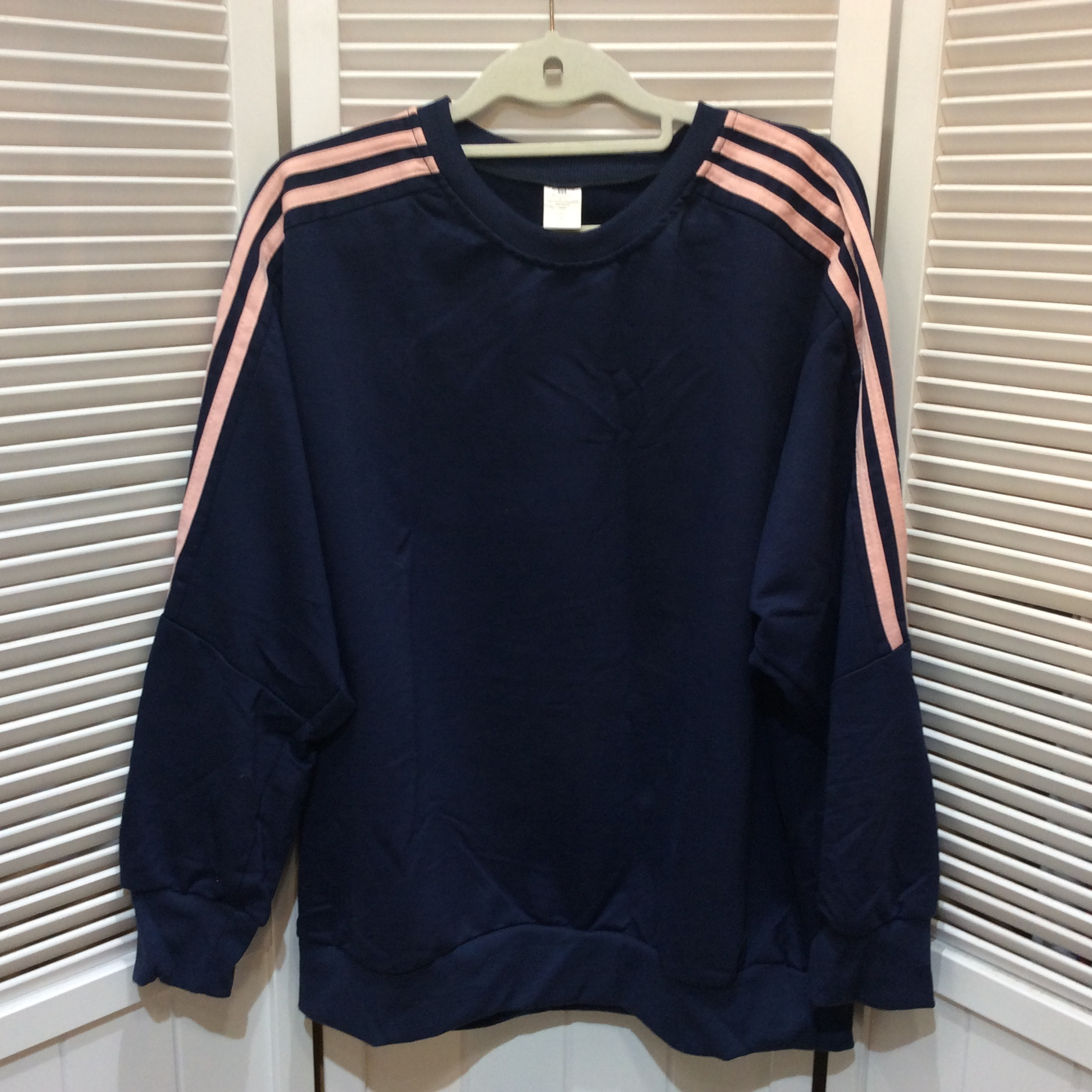 未使用☆レディース 長袖トレーナー 2 ネイビー×ピンク3本ライン
