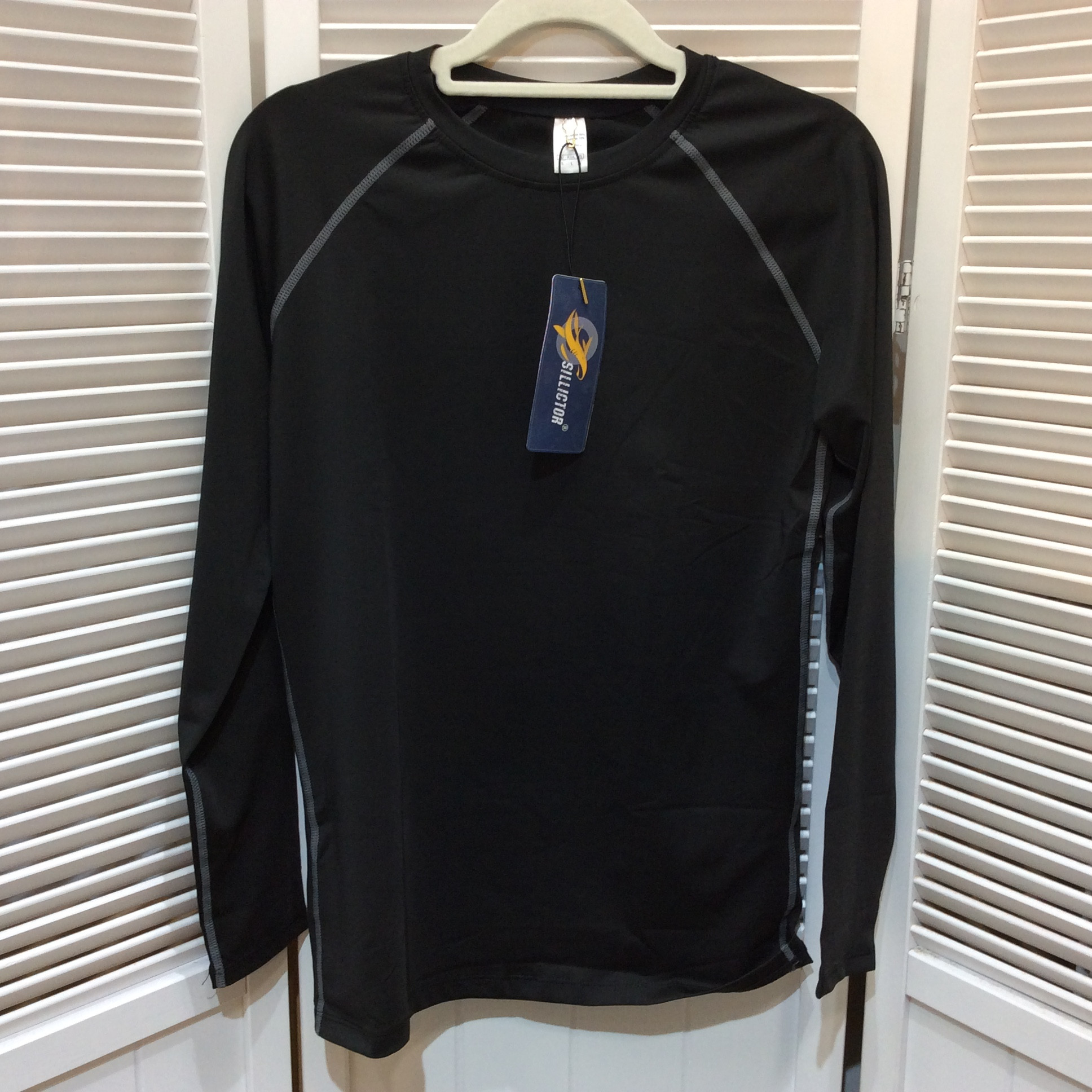 新品☆sillictor メンズ コンプレッション トップス L 長袖 スポーツインナー 吸汗速乾 ブラック