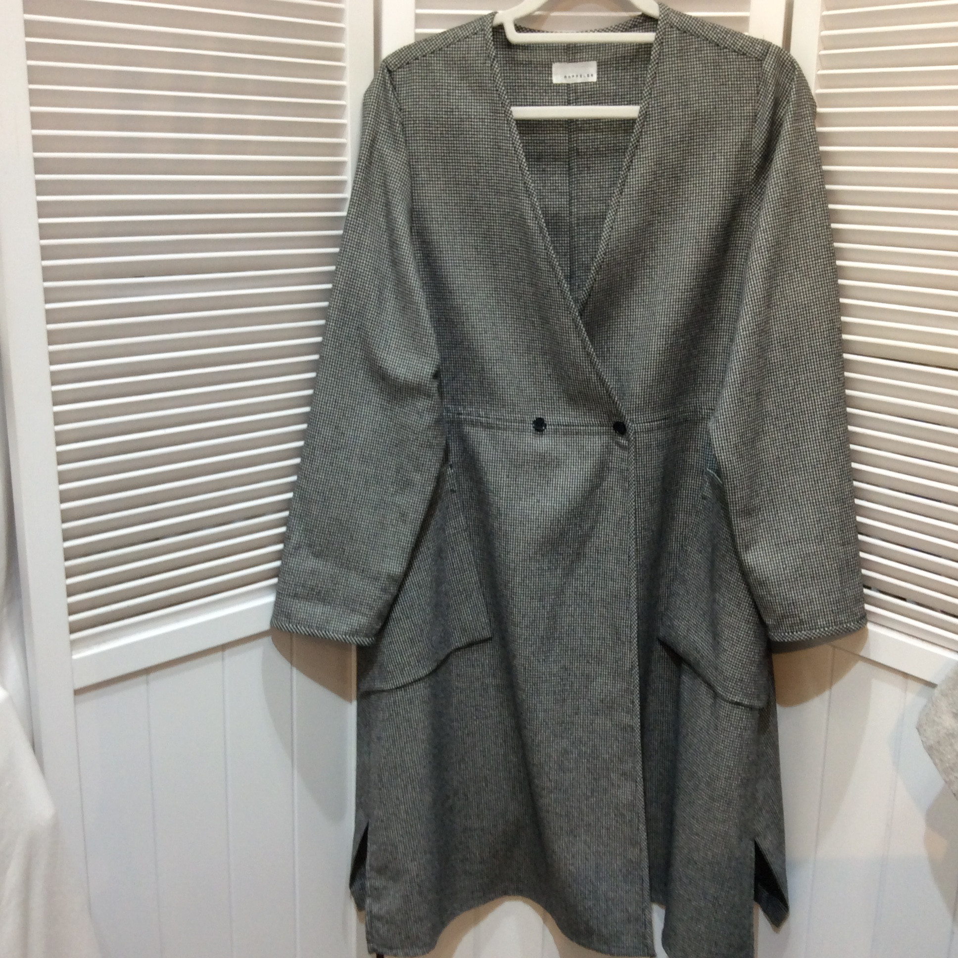 ノーカラーデザインコート  フリーサイズ   千鳥格子  