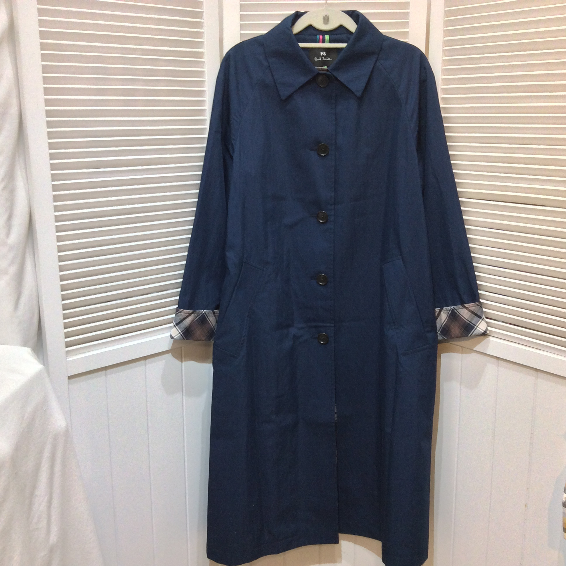 未使用 ポールスミス オーダー品 ナイロンロングコート 38  ネイビー 