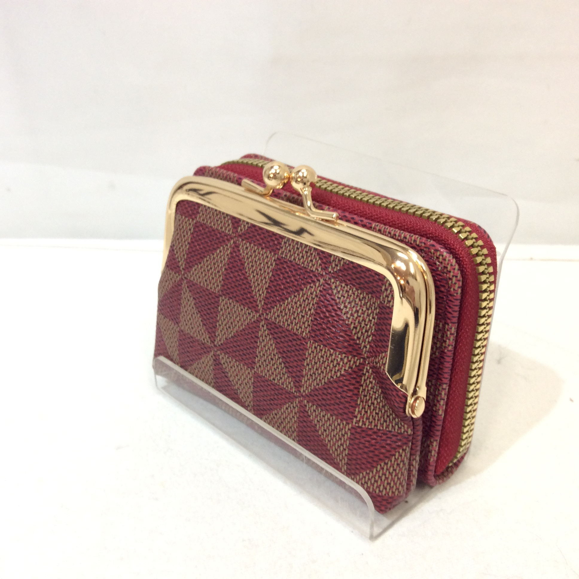 未使用 がま口＆ファスナー式カード入れ  エンジ