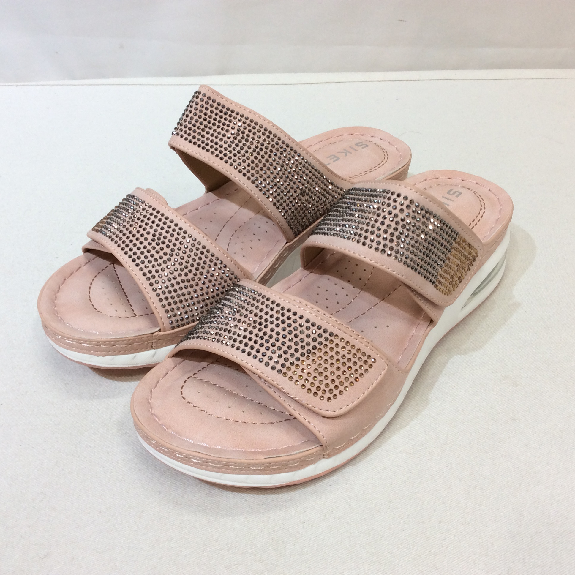 未使用☆合皮サンダル 37 ピンク×ラインストーン