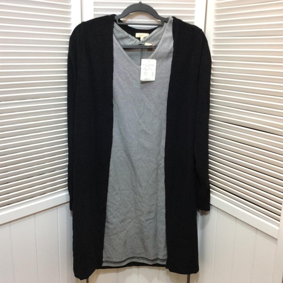 未使用☆HusHusH ハッシュアッシュ レディース アンサンブルワンピース L 3 ブラック×グレーストライプ ワールド