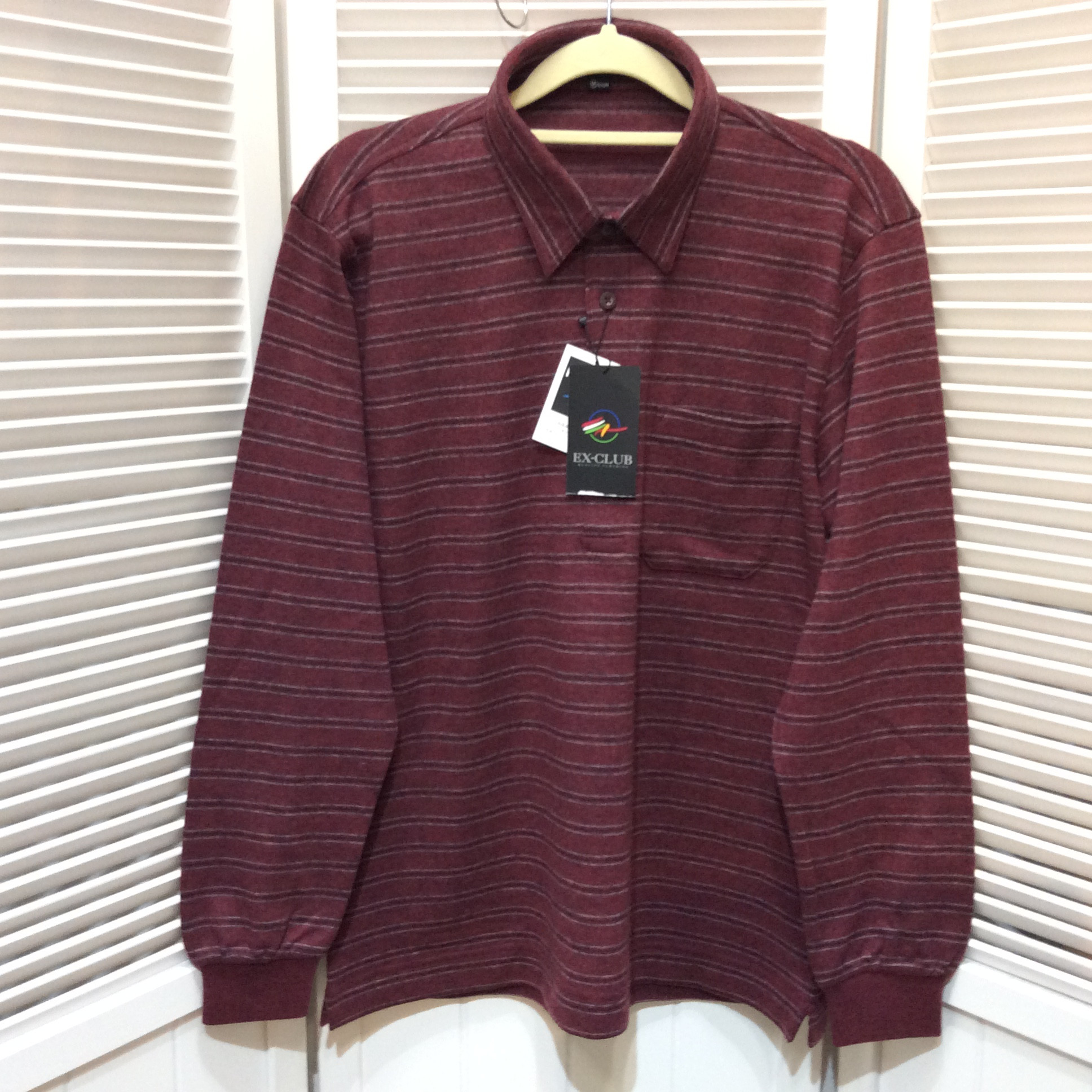 未使用 EX-CLUB／レナウン 長袖シャツ  メンズM  エンジボーダー