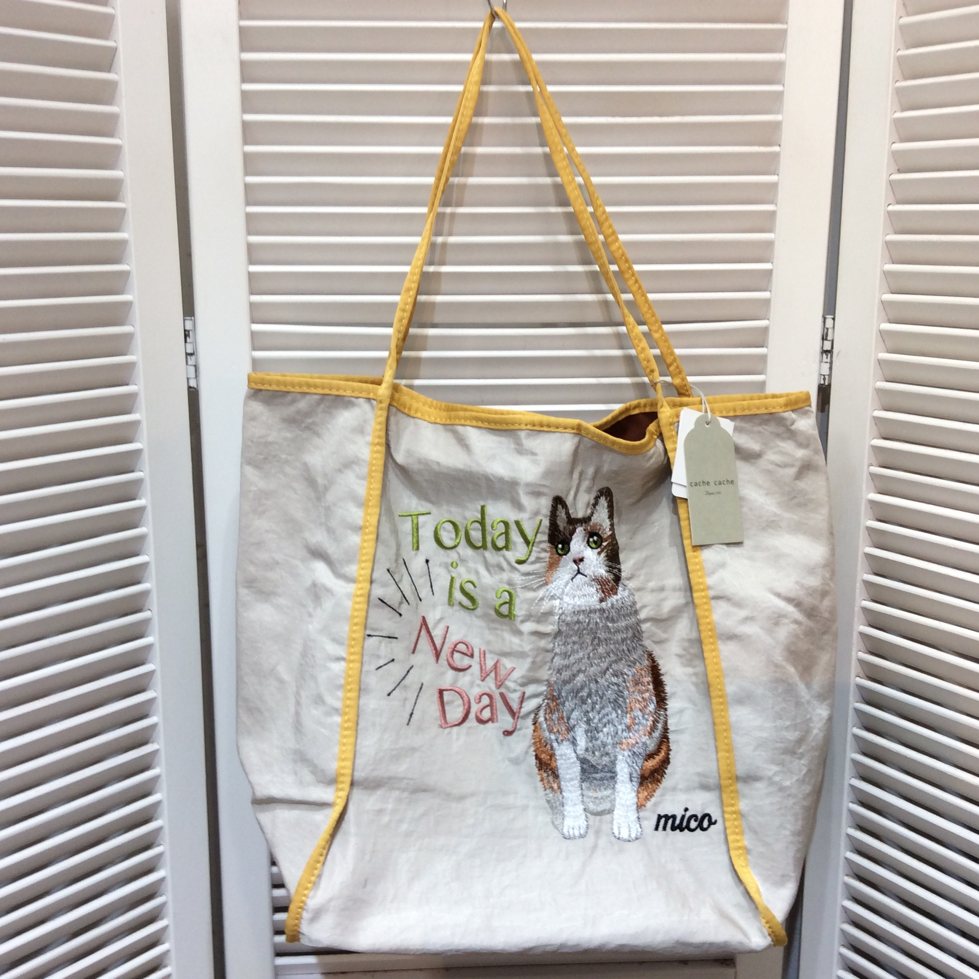 未使用 cache cache ナイロントートバッグ ネコ刺繍柄