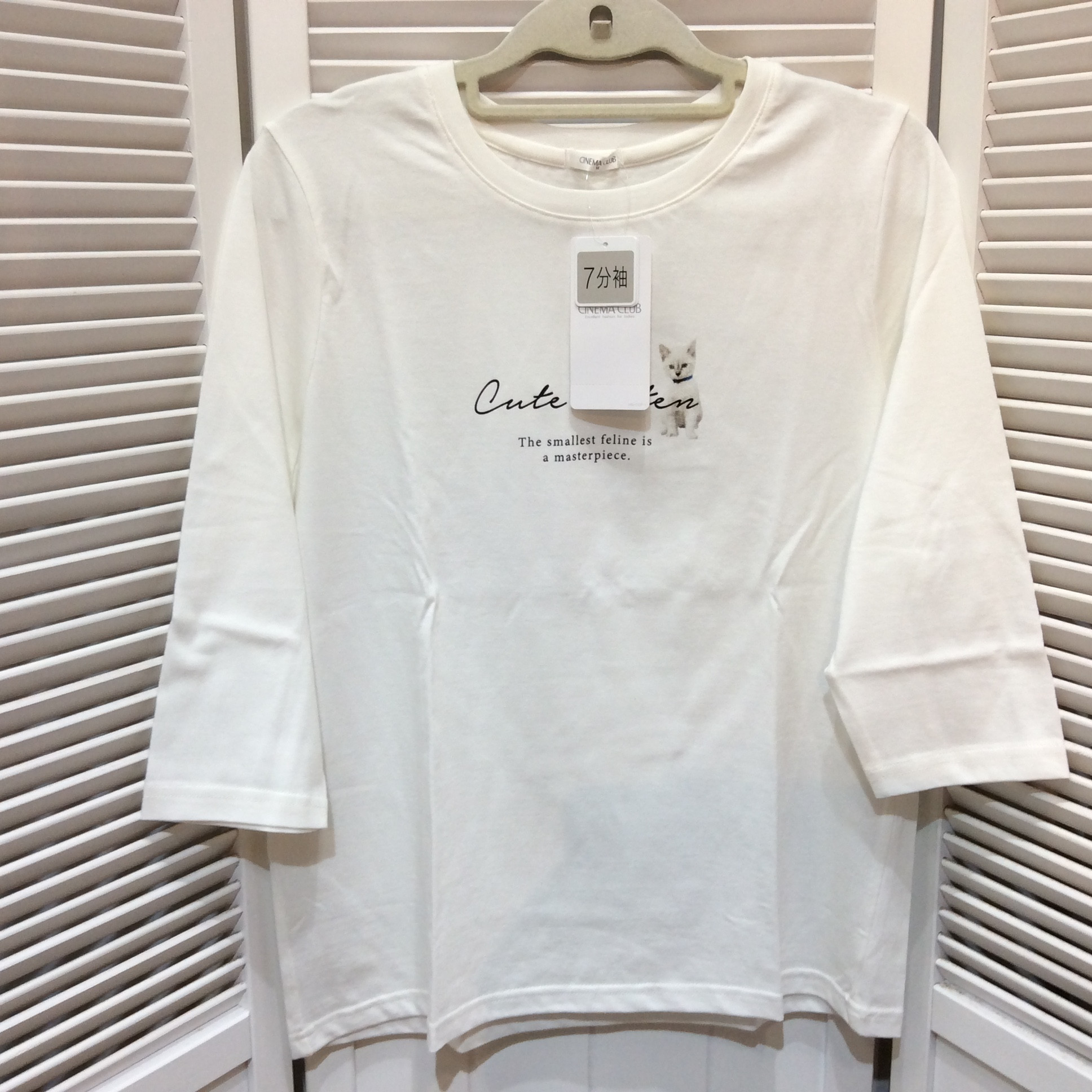未使用 七分袖Tシャツ  M ホワイト／ねこプリント