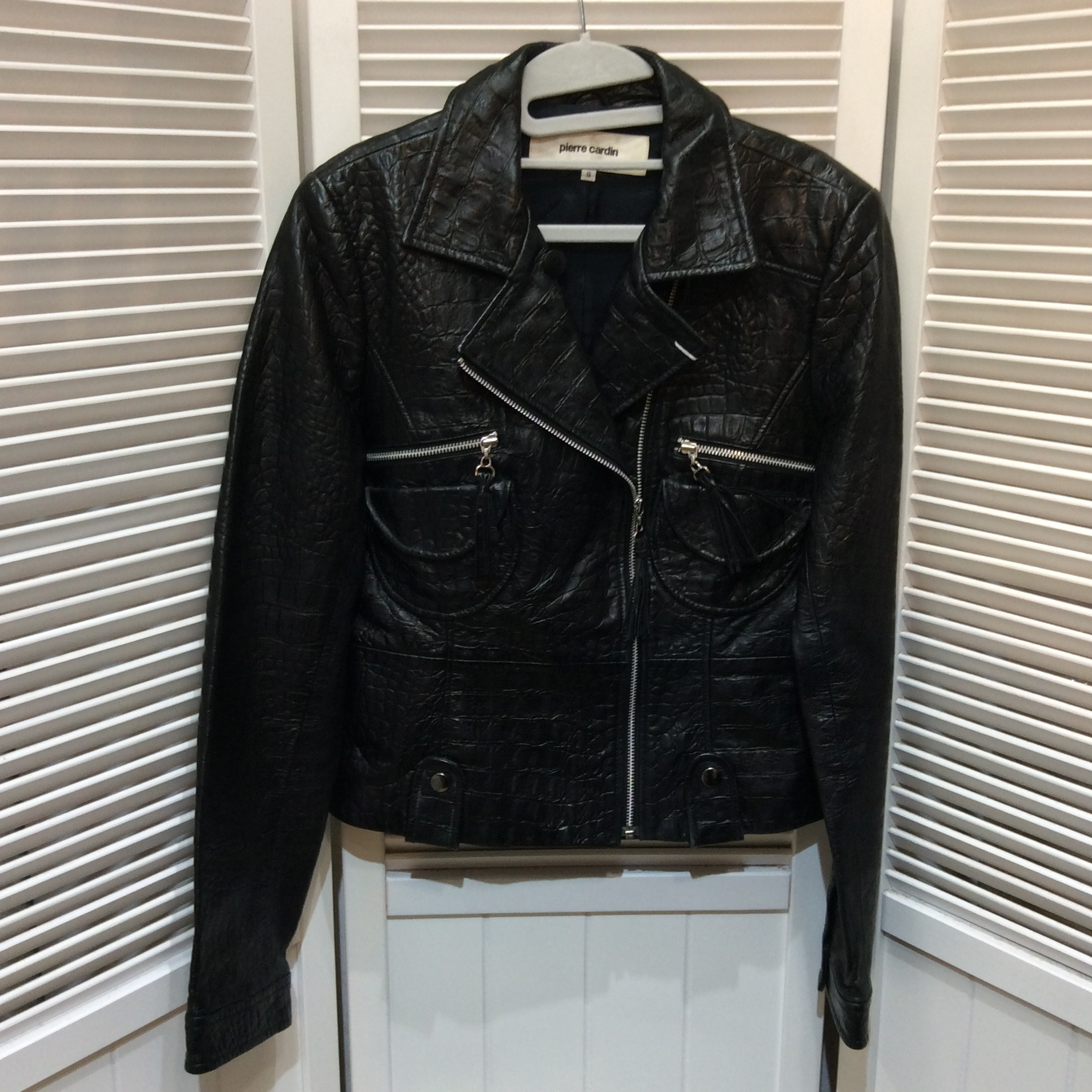 ピエールカルダン レディース 羊革 ライダースジャケット 9号 ブラック ラム革 型押し