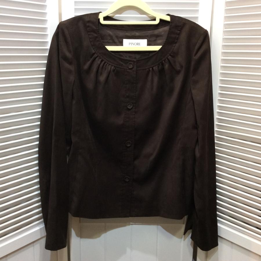 PINORE ピノーレ レディース ノーカラージャケット 40 ダークブラウン