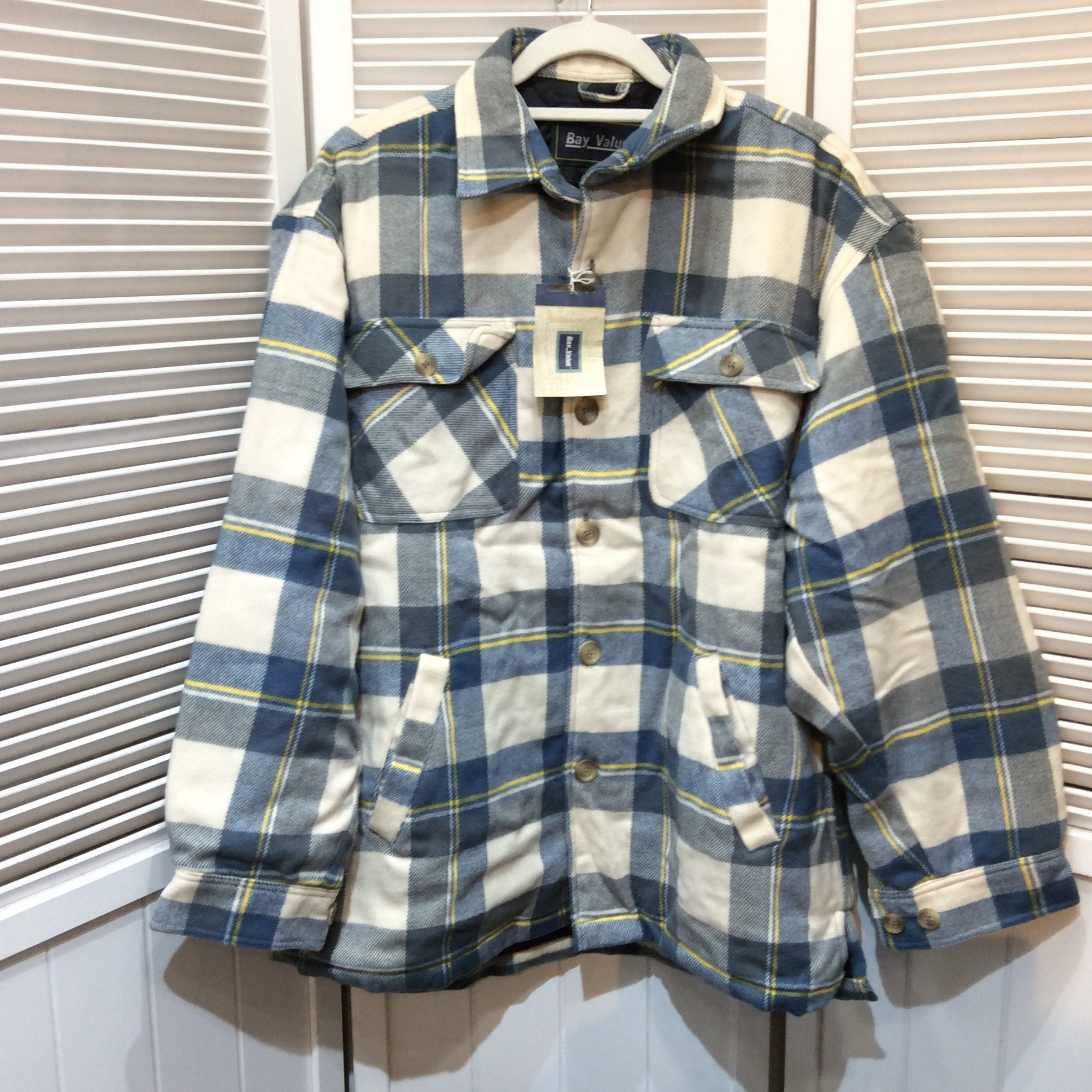 未使用 中綿シャツジャケット  メンズMサイズ  水色チェック柄