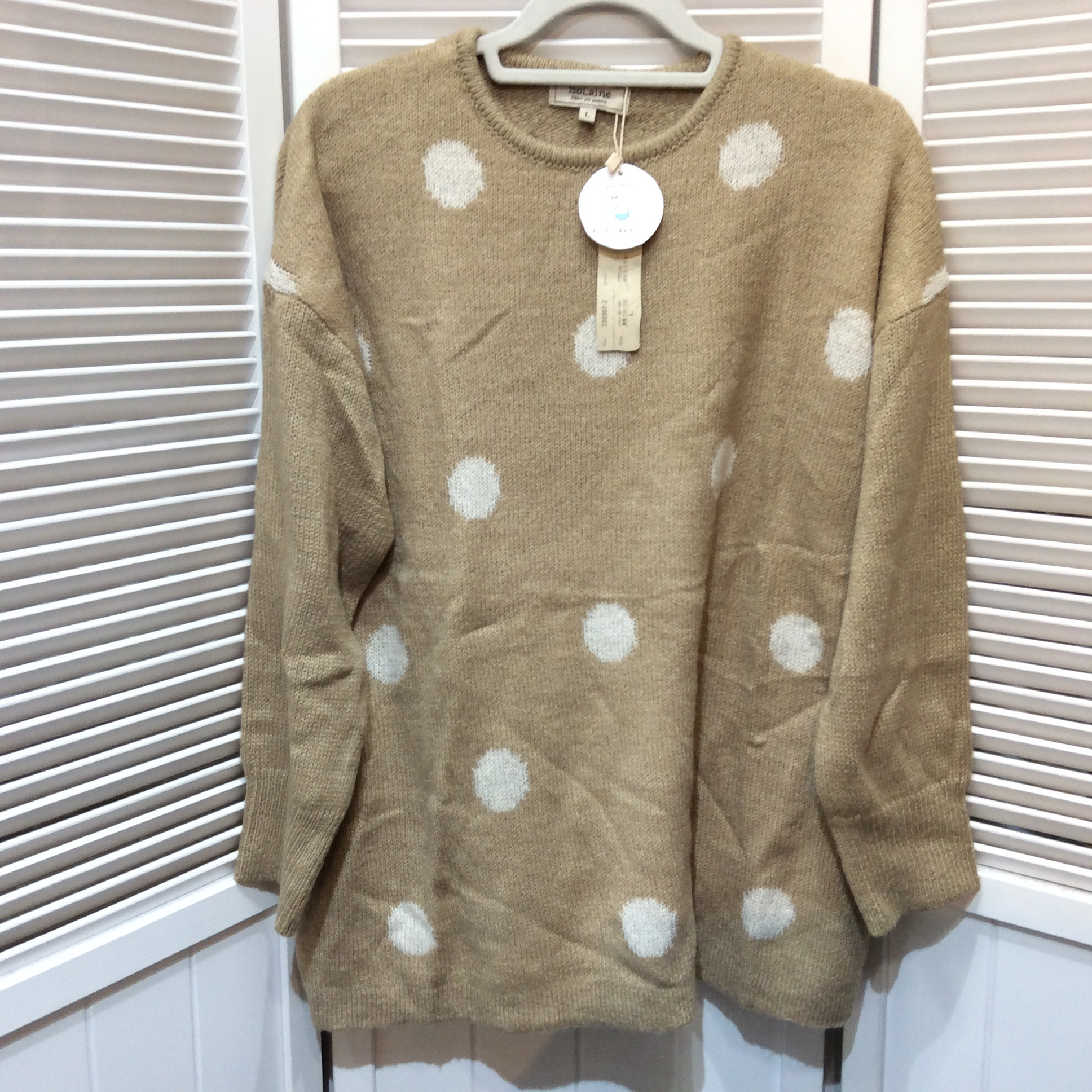 未使用 チュニックセーター  Lサイズ  ベージュドット柄