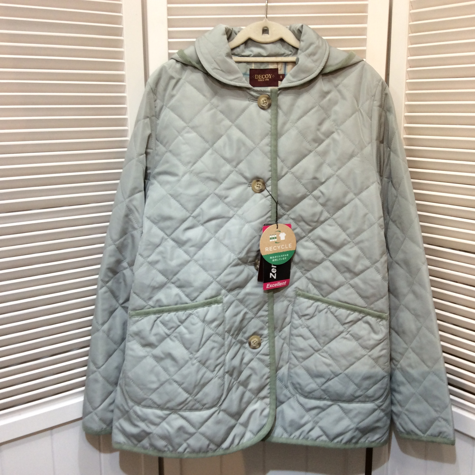 未使用 DECOY フード付き中綿ハーフコート 9号 ライトグリーン