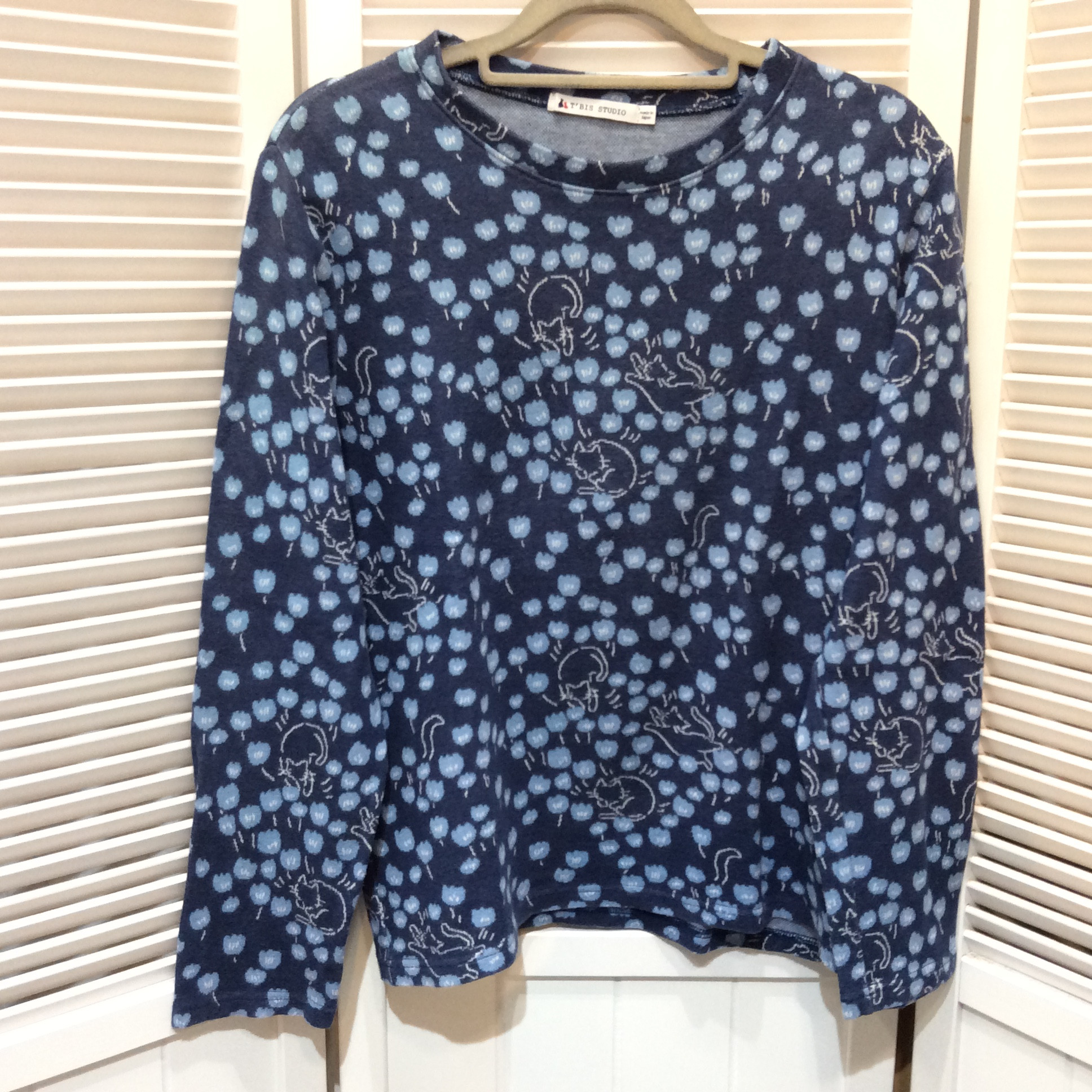 長袖カットソー  M〜L  ネイビー／ねこ