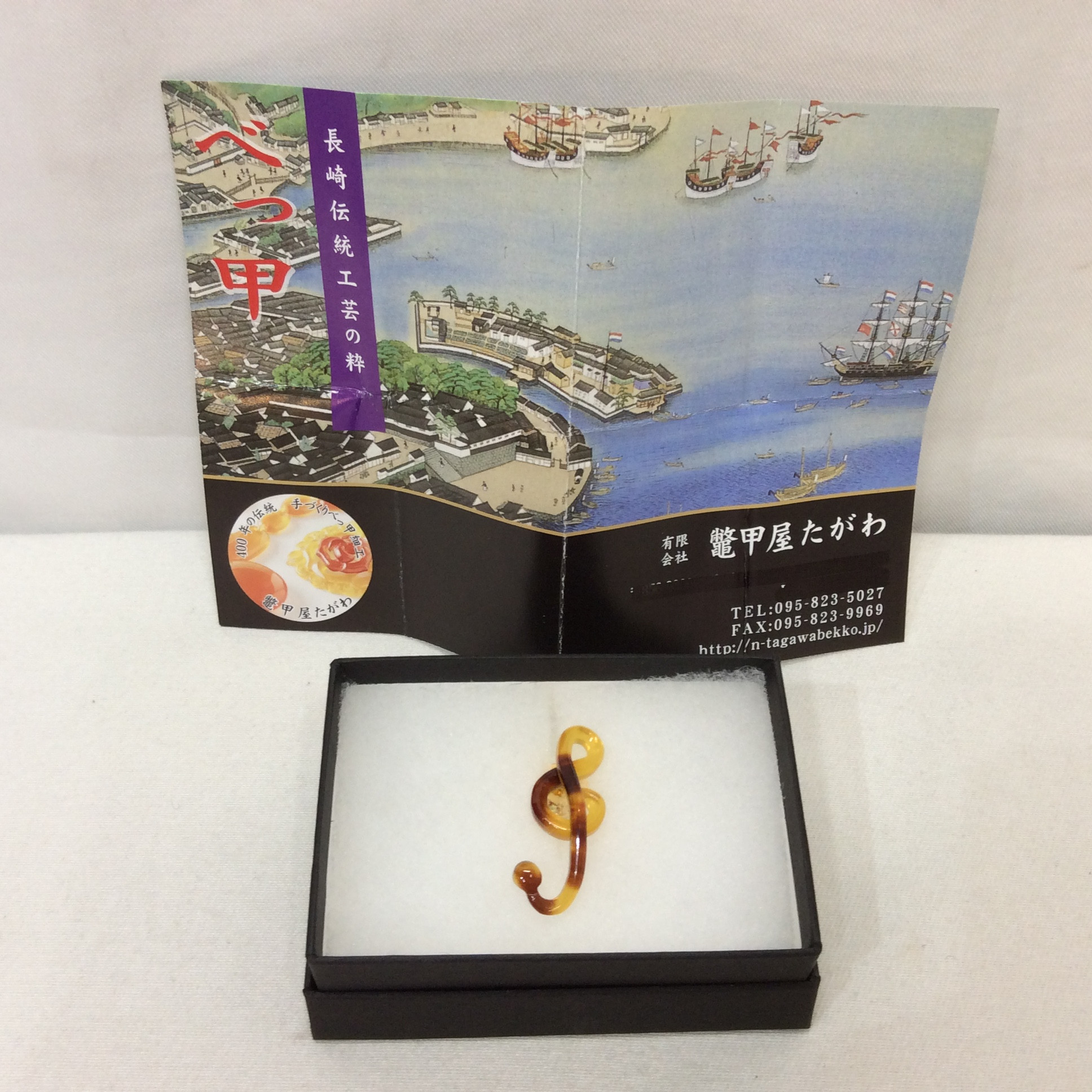 未使用 長崎 べっ甲  ピンブローチ  音符