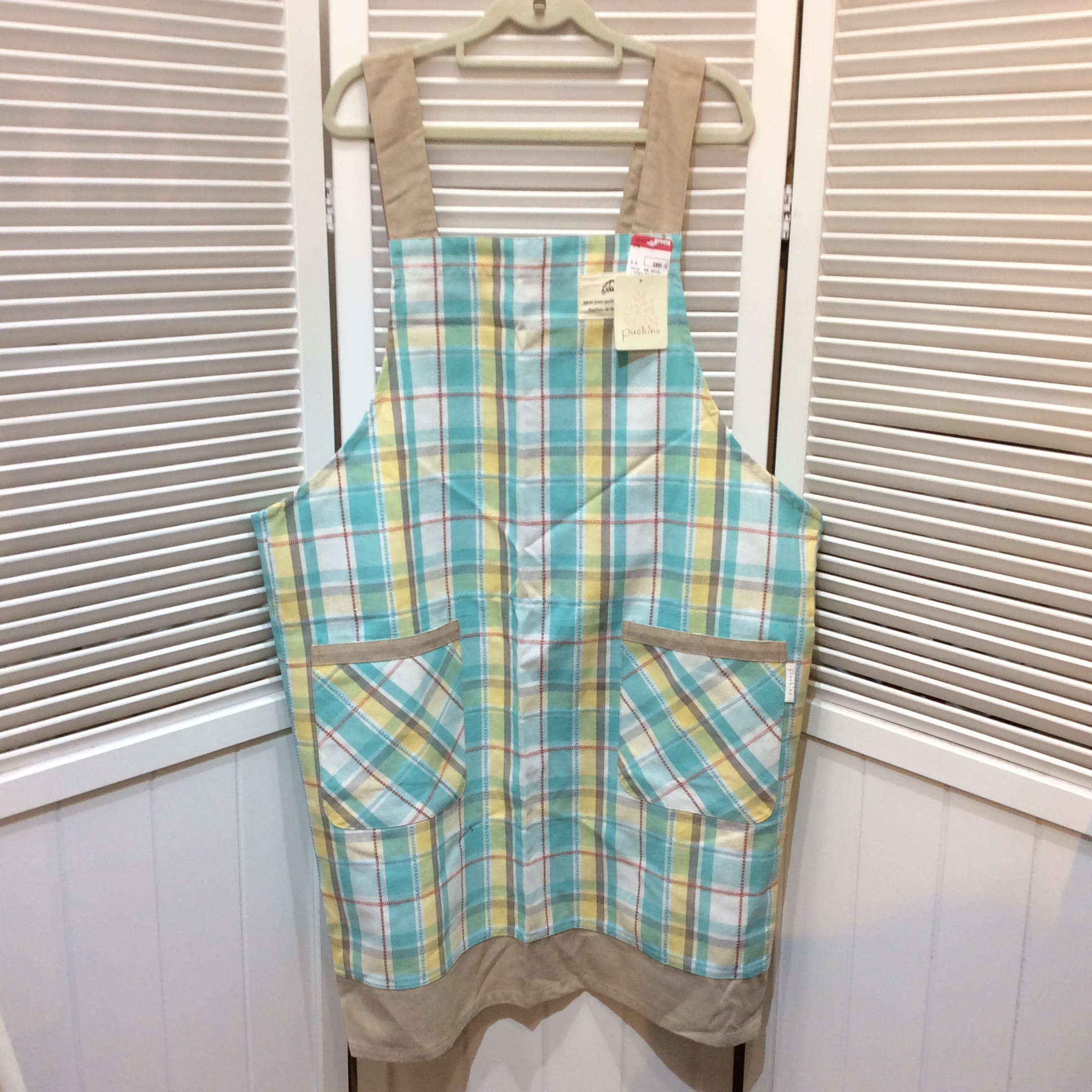 未使用☆エプロン L ブルーチェック