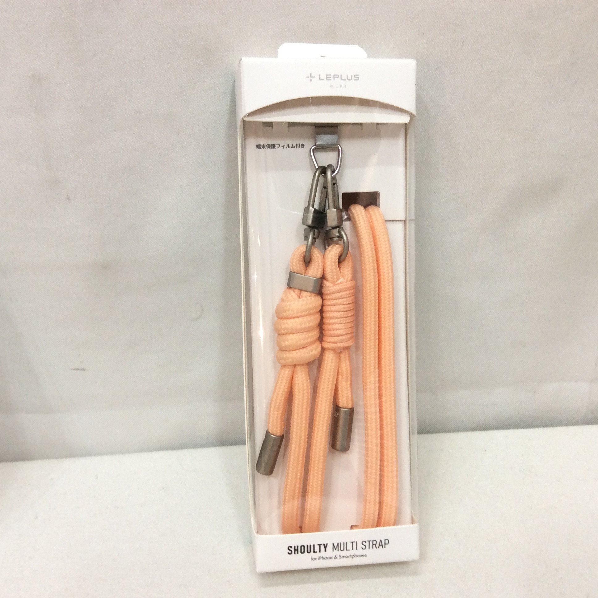 未使用 LEPLUS スマホストラップ  オレンジ 端末保護フィルム付き