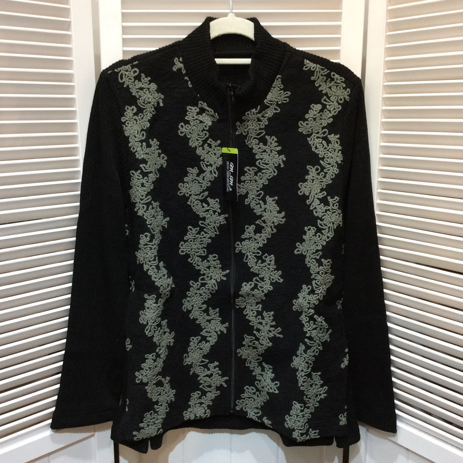 新品☆レディース フラワーモチーフコード 刺しゅうジップブルゾン M グレー