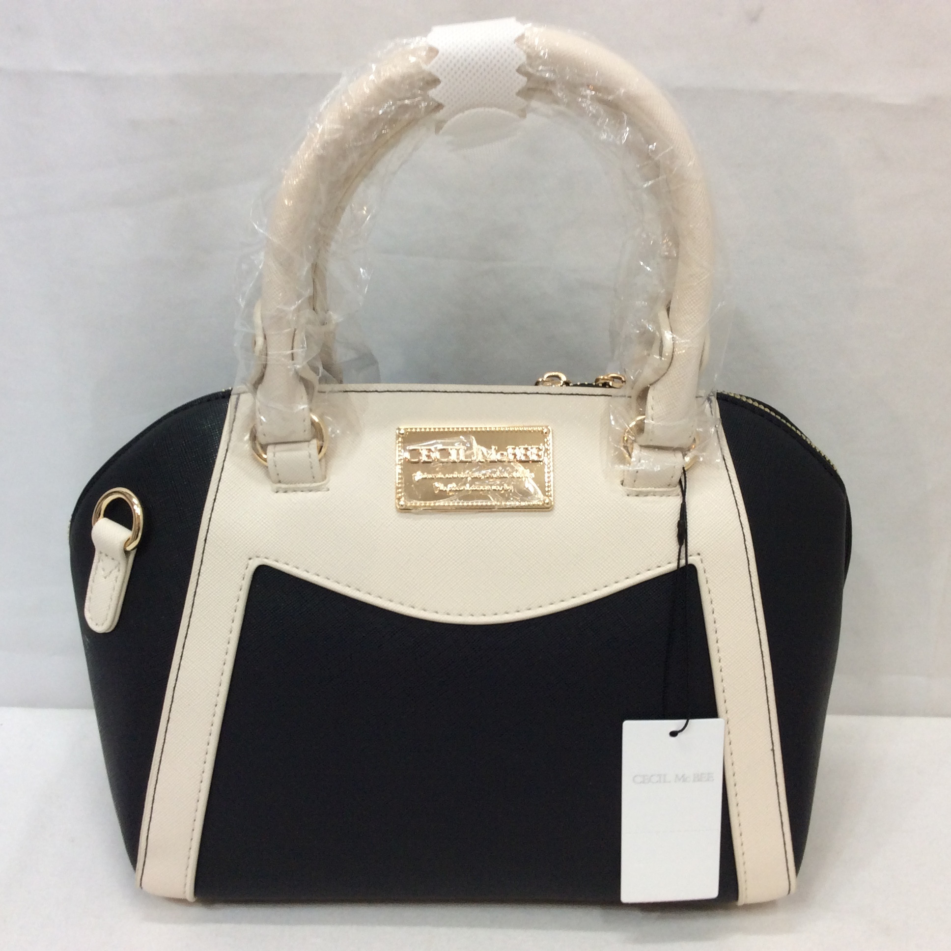 未使用☆CECIL Mc BEE セシルマクビー 合皮2WAYバッグ ショルダー付き ネイビー×ホワイト