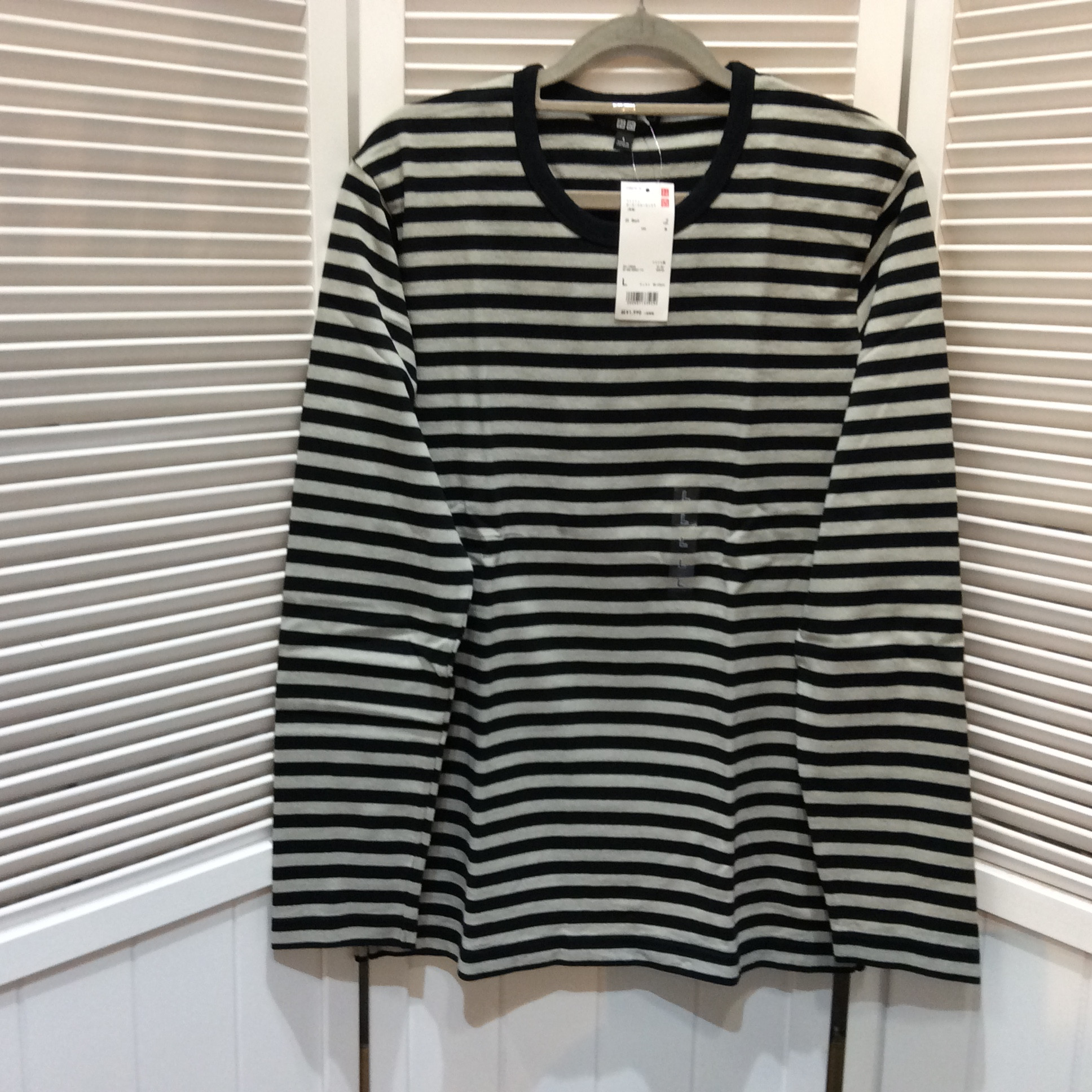 定価の半額❗️未使用 ユニクロ ウォッシュ ボーダークルーネックT  サイズL  ブラックボーダー