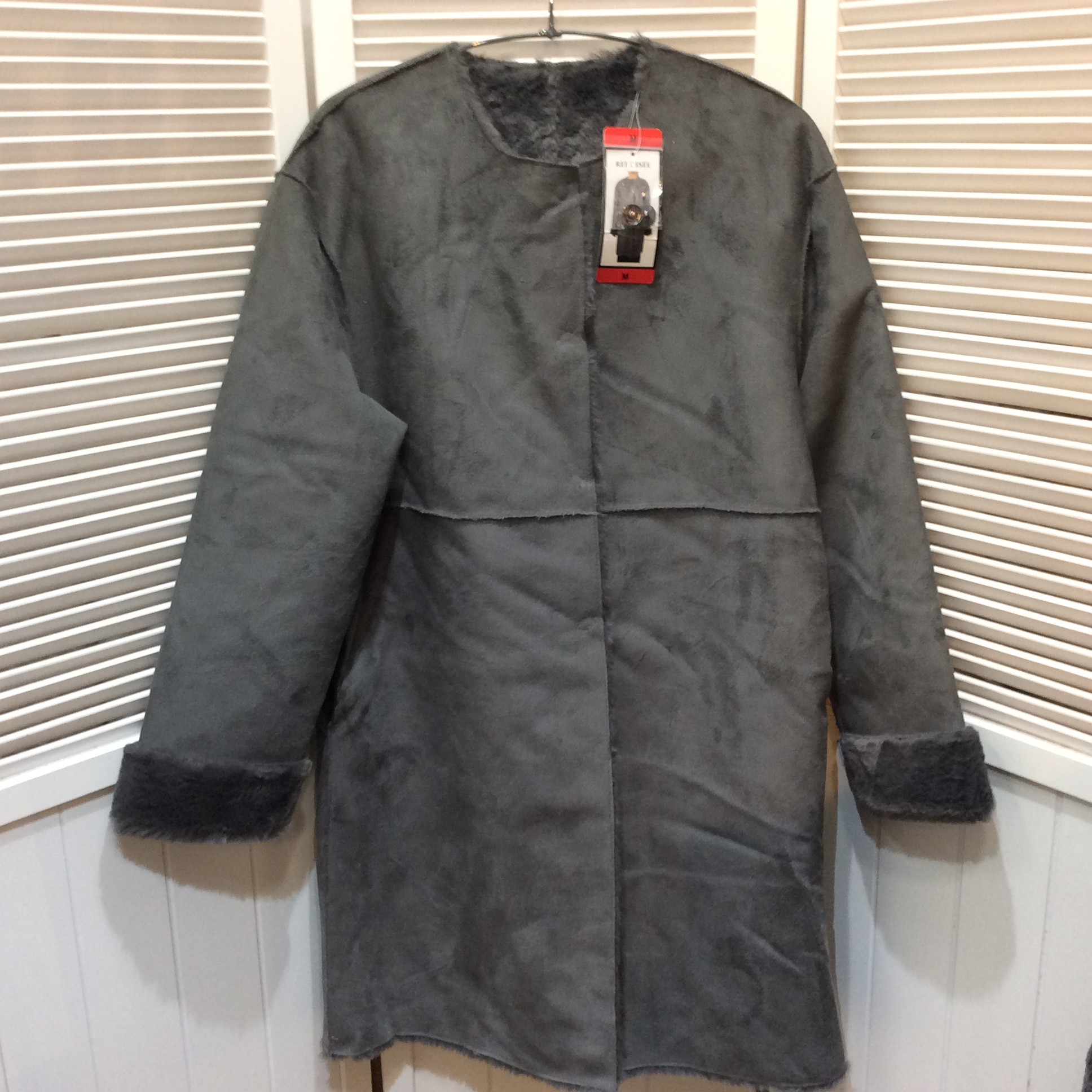 新品☆コストコ REI RISEE レイリーゼ リバーシブル エコ フェイクムートンコート M チャコールグレー ボア ノーカラー