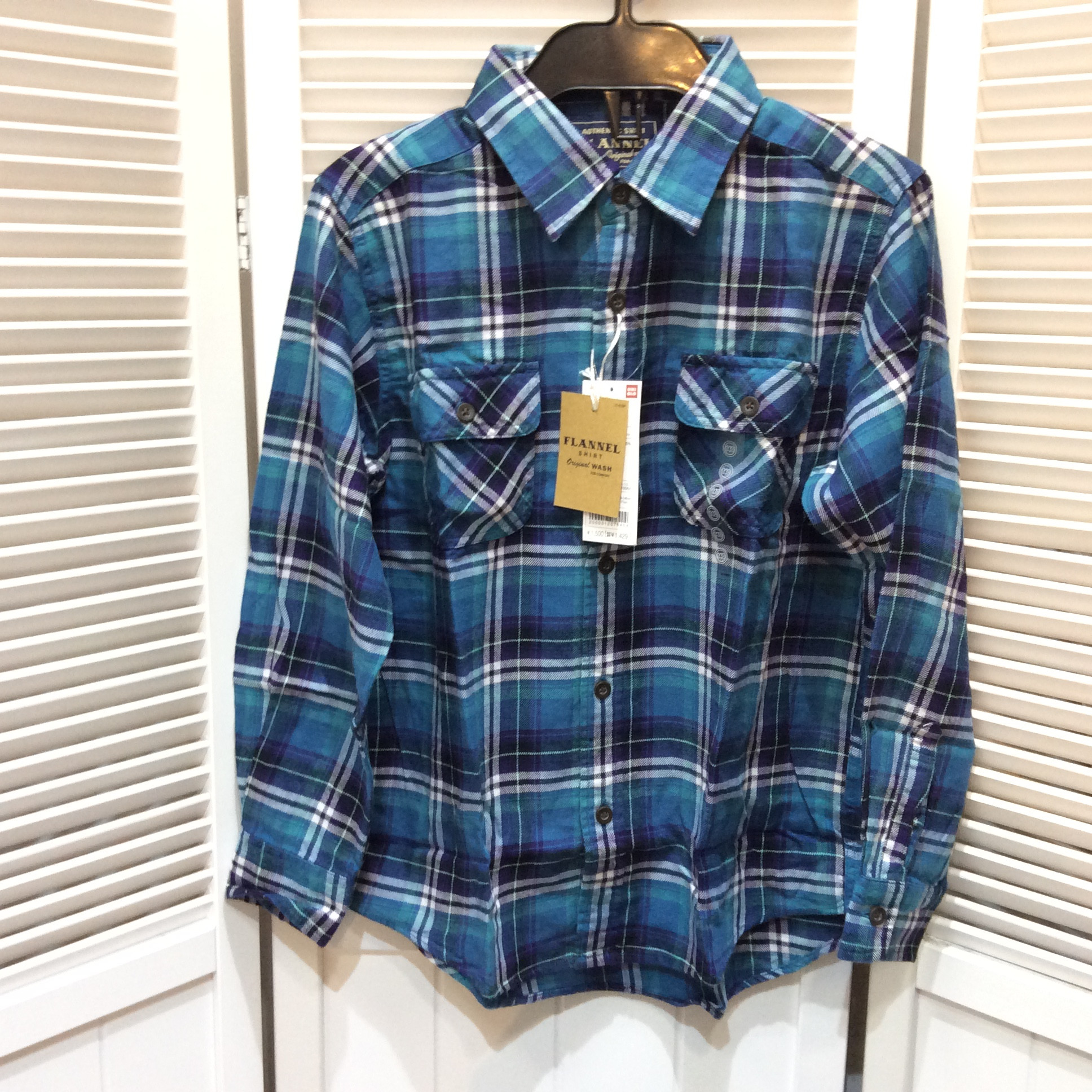 定価の半額❗️ユニクロ フランネル 長袖シャツ  KIDS 140 ブルー／チェック