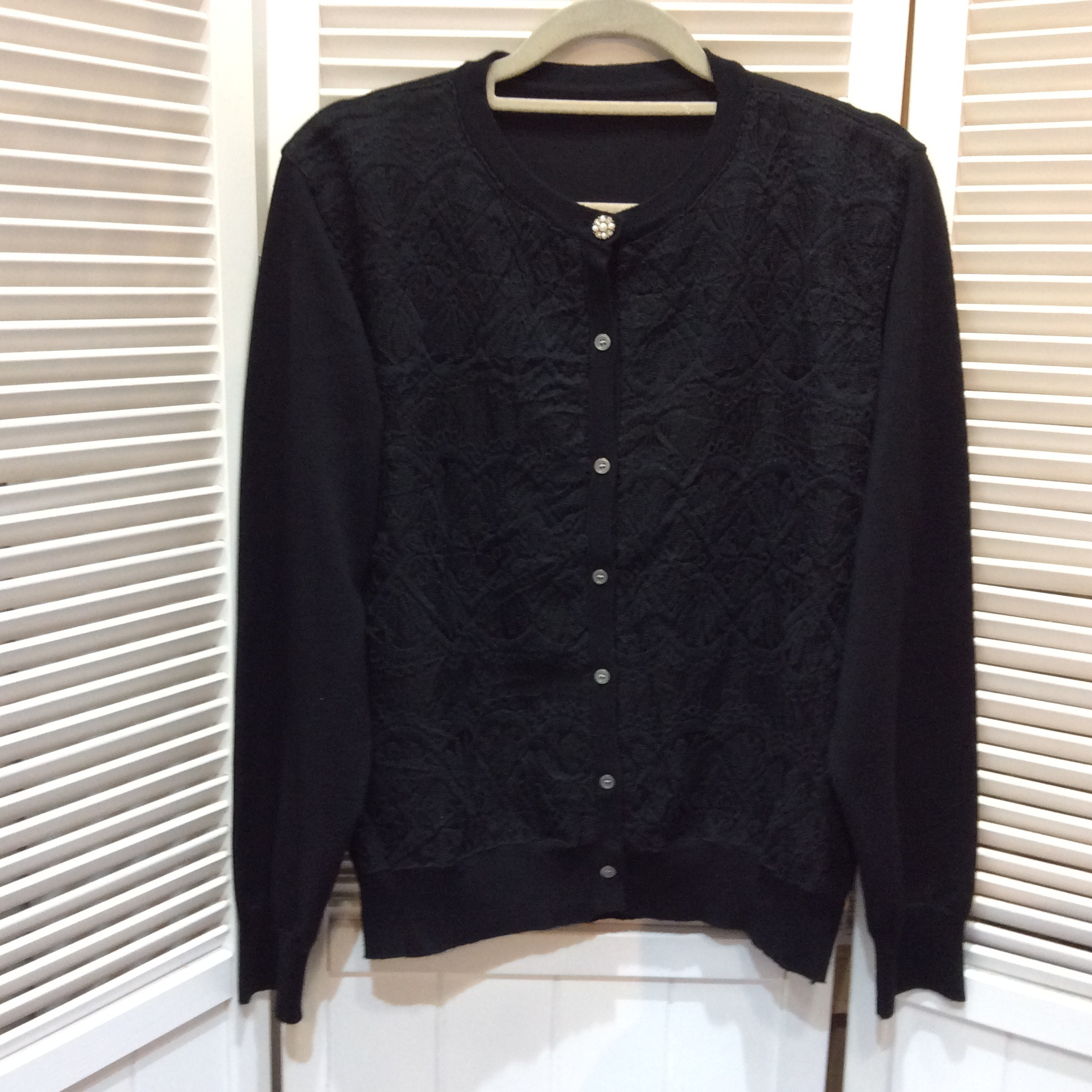 カーディガン フリーサイズ   ブラック／レースデザイン