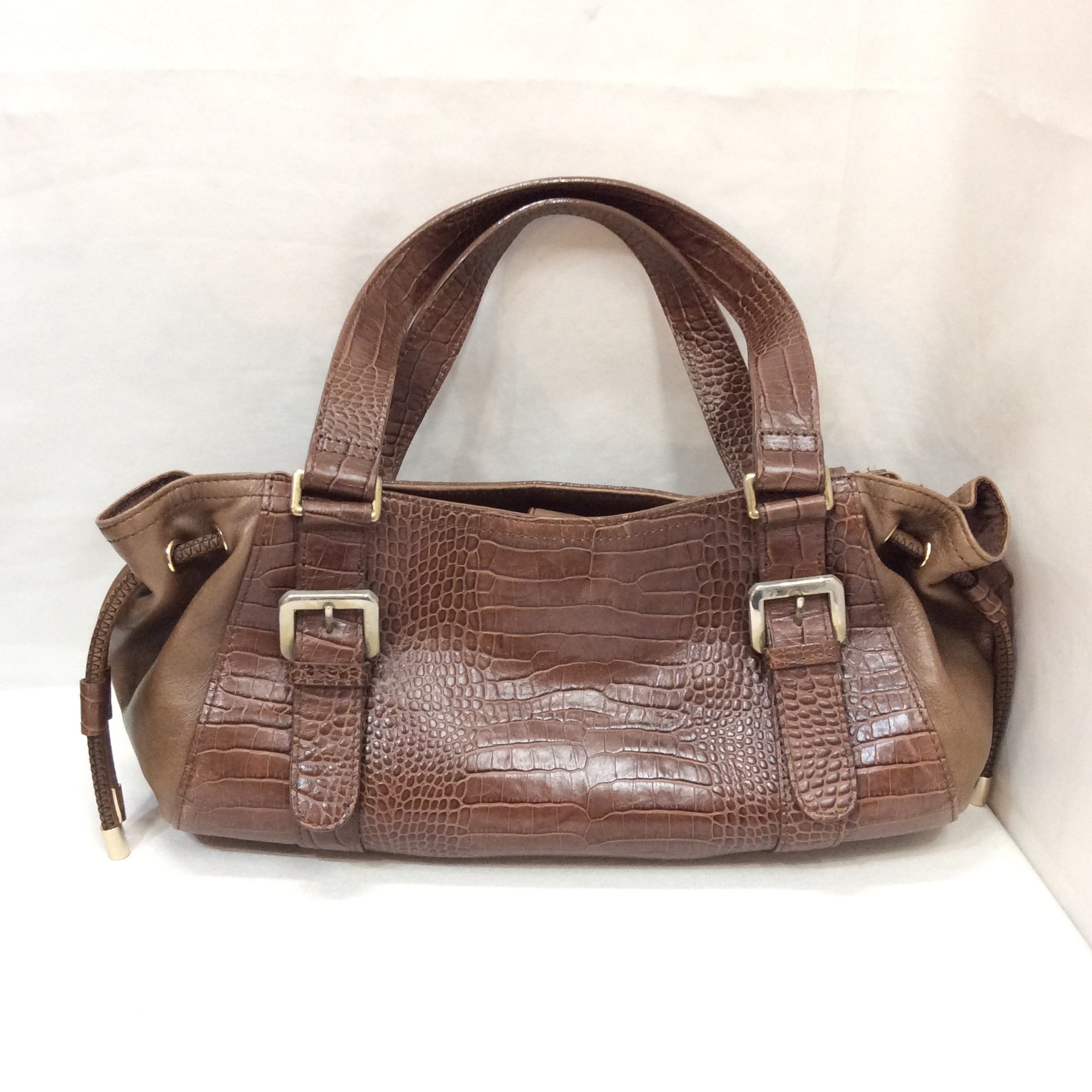 ポールスチュアート レザー型押しバッグ  ブラウン